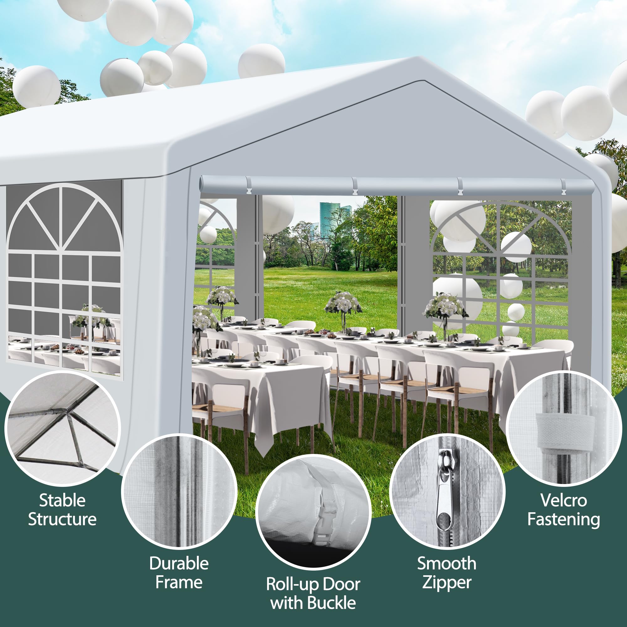 20'x20' Heavy Duty Canopy Party Tent with Removable Sidewalls & 4 Sand Bags - Waterproof Outdoor Wedding Tent for Birthday Parties, BBQ, Picnics & Backyard Events (20x20 FT)