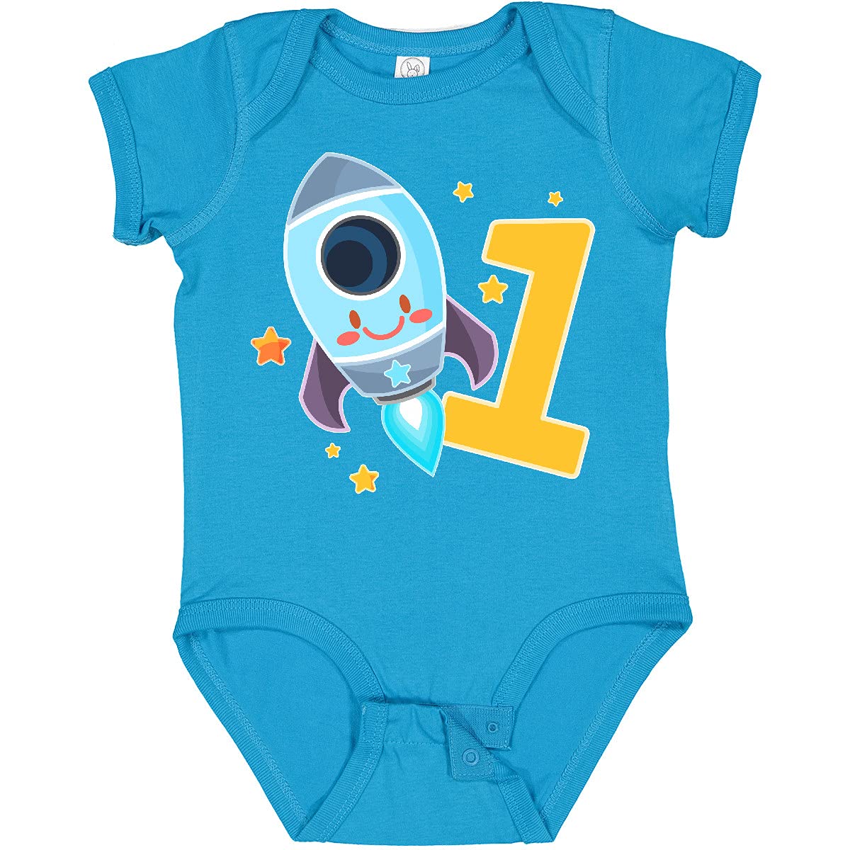 Inktastic Rocket Spaceship Happy First Birthday Baby Bodysuit - Cute Astronaut Theme Outfit for 1 Year Old Boys & Girls | Perfect for Birthday Parties, Photo Shoots & Special Celebrations