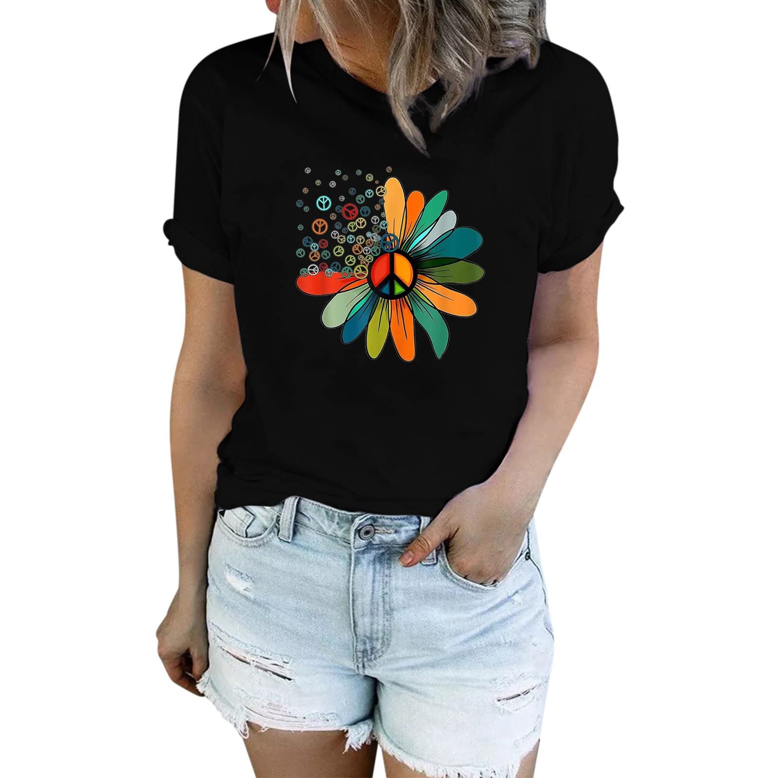 Women's Sunflower Graphic T-Shirt - Cute Dandelion Print Short Sleeve Tee for Summer, Workout & Casual Wear | Comfortable Cotton Top for Outdoor Activities, Beach Days & Everyday Fashion