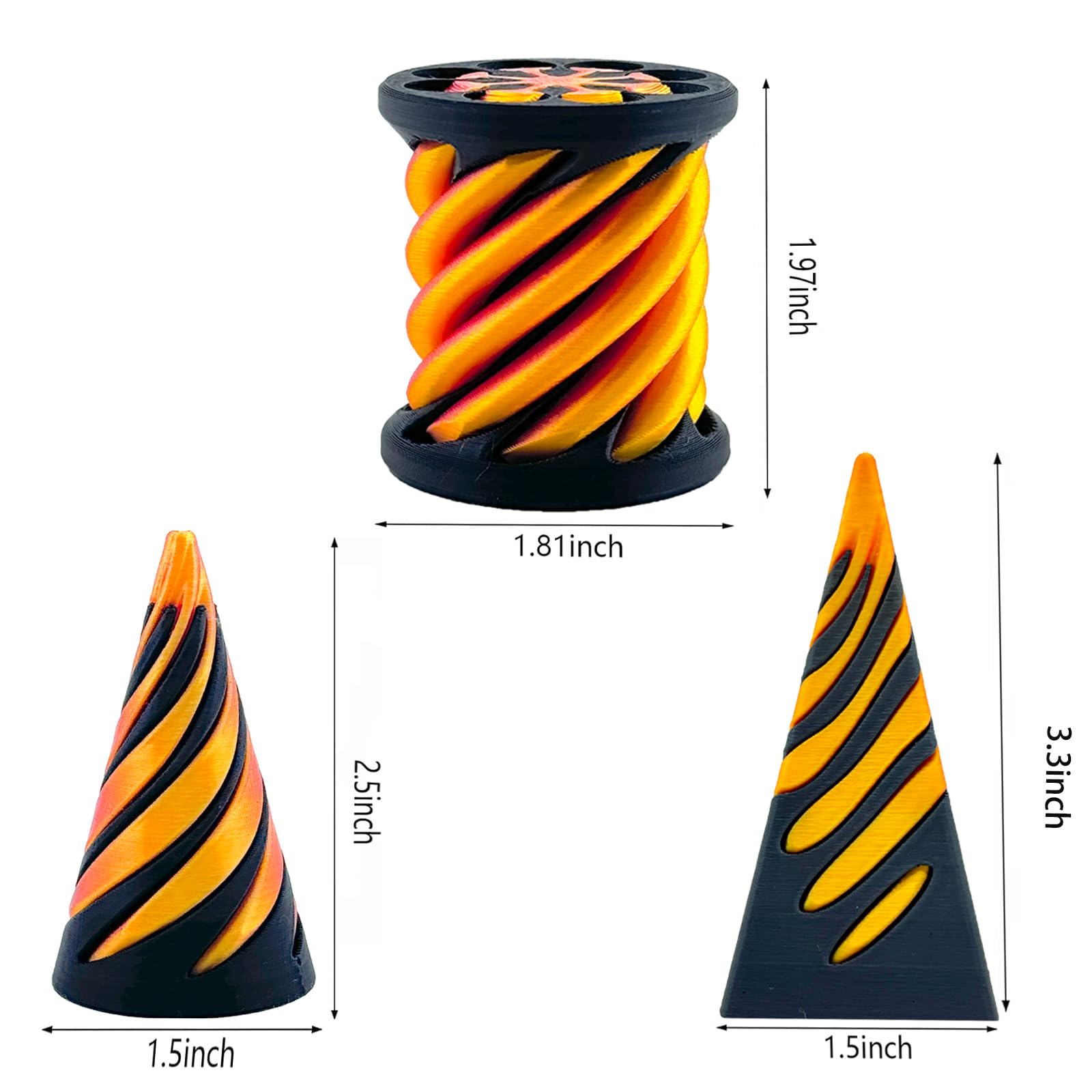 3 Packs Impossible Cone Fidget Toy - 3D Printed Spiral Cone, Pyramid Passthrough Sensory Toy for Anxiety Relief & Stress Relaxation - Mini Vortex Thread Illusion Desk Decor - Perfect for Office, Home, Travel & ADHD Focus Aid