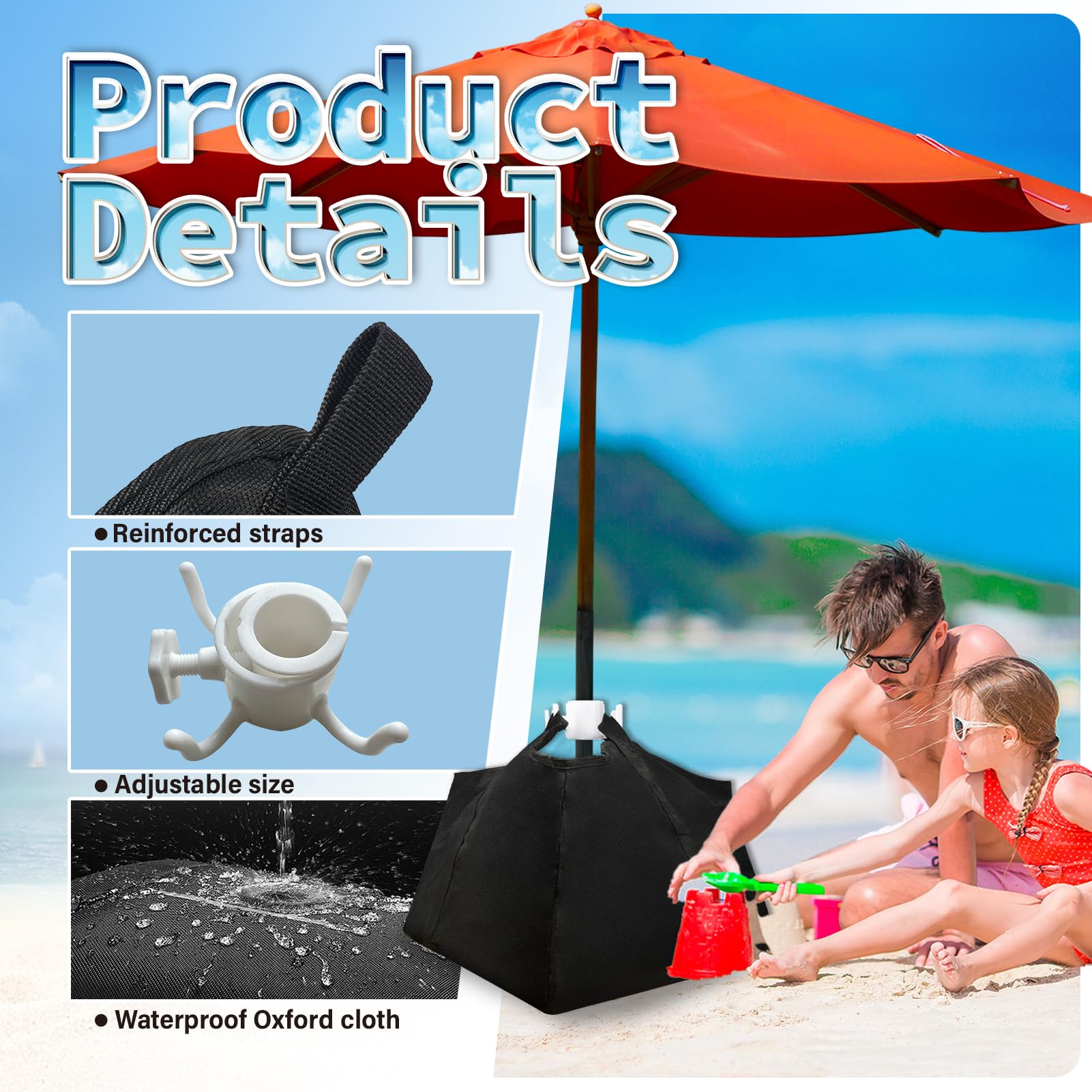 **Heavy Duty Beach Umbrella Sand Anchor Bag - 600D Oxford Cloth Sand Weight for Umbrella Stand Base, Portable & Durable (Black, 1 Set) - Perfect for Beach, Picnic, Camping & Outdoor Activities**