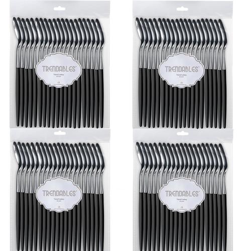 Trendables 80-Pack Heavy Duty Disposable Plastic Spoons - Elegant Black & Silver Two-Tone Design - Perfect for Parties, Catering, and Outdoor Events
