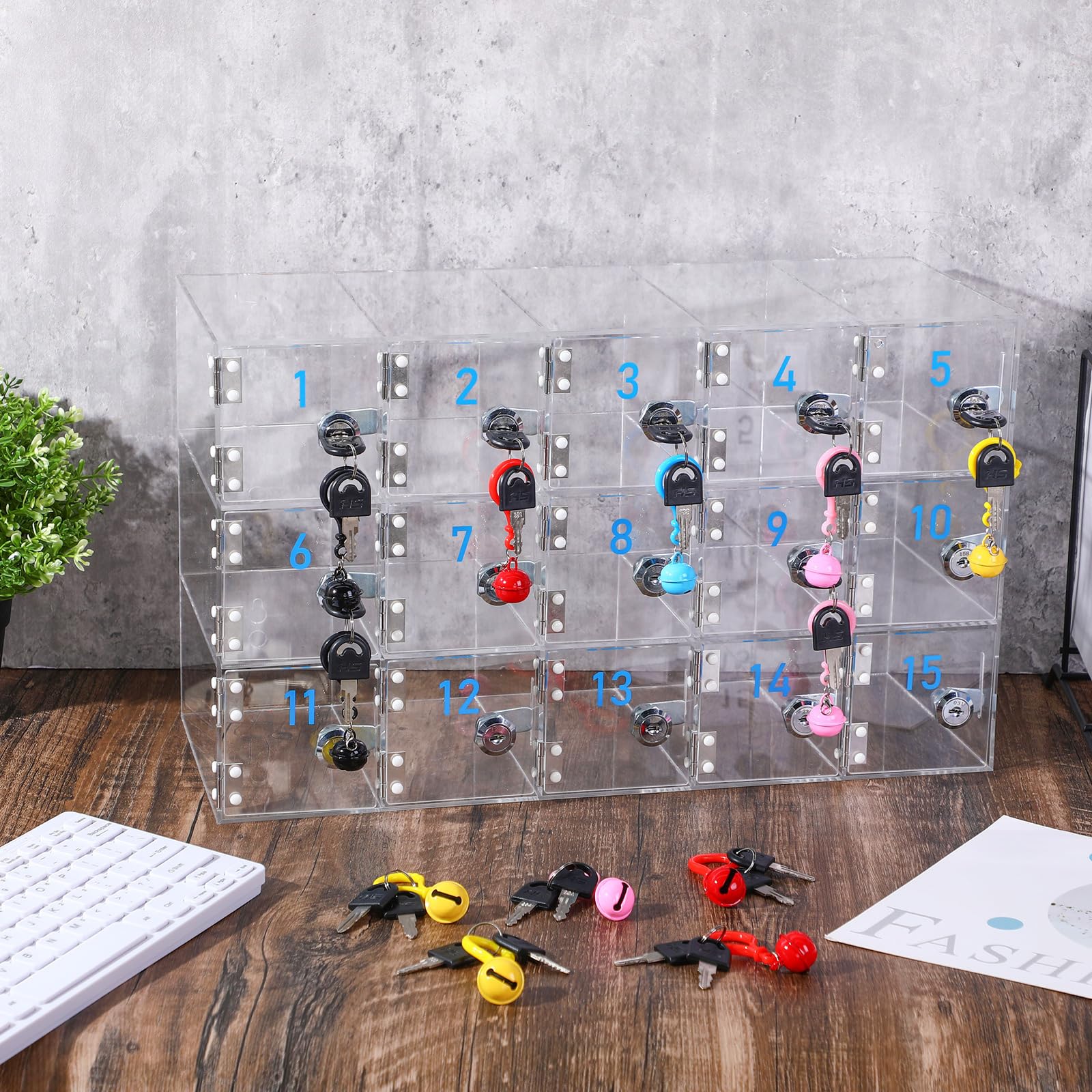 15-Door Clear Acrylic Wall Mount Phone Locker Cabinet with Charging Port & Key Lock - Secure Cell Phone Storage for Classroom, Office, School, Factory (Upgraded Size) - Perfect for Employee Device Management & Student Phone Control