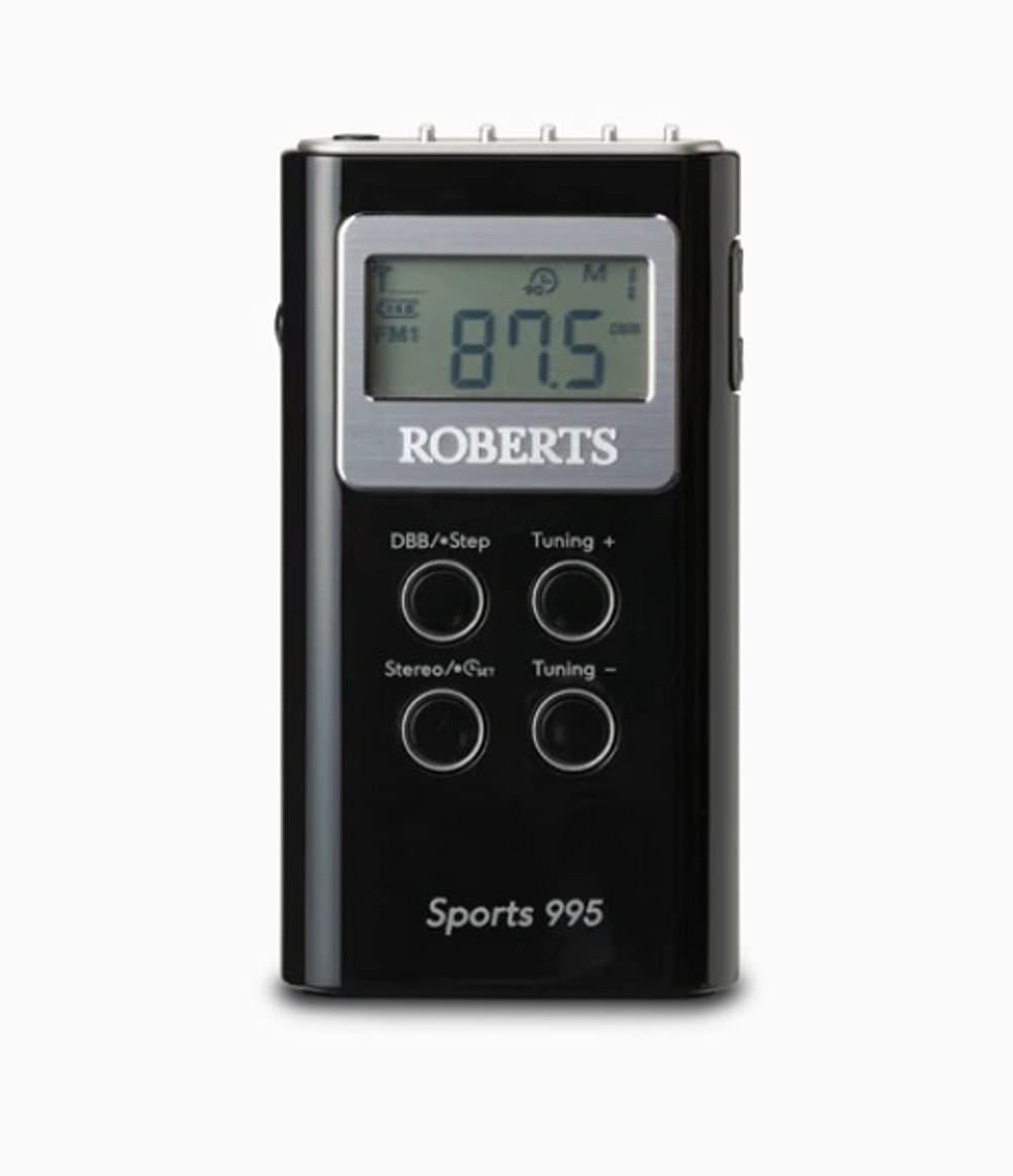 Roberts SPORTS 995 Portable FM/AM Radio with Headphone Jack - Black | Compact Personal Radio for Outdoor Activities, Camping, Travel & Emergency Preparedness