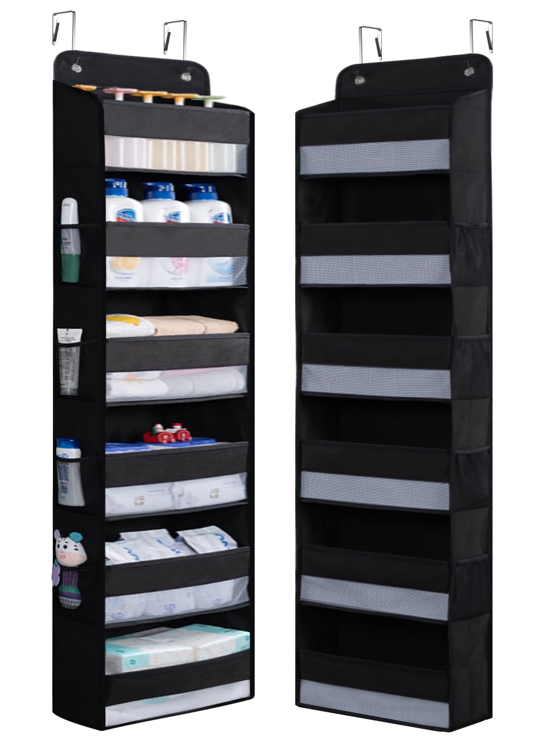 WishJazz Over the Door Organizer - 6 Shelf Hanging Storage with Anti-Tilt Design (Holds 50lbs) - Space Saving Solution for Bathroom, Nursery, Pantry & Baby Essentials - Perfect for Small Spaces & Clutter-Free Organization