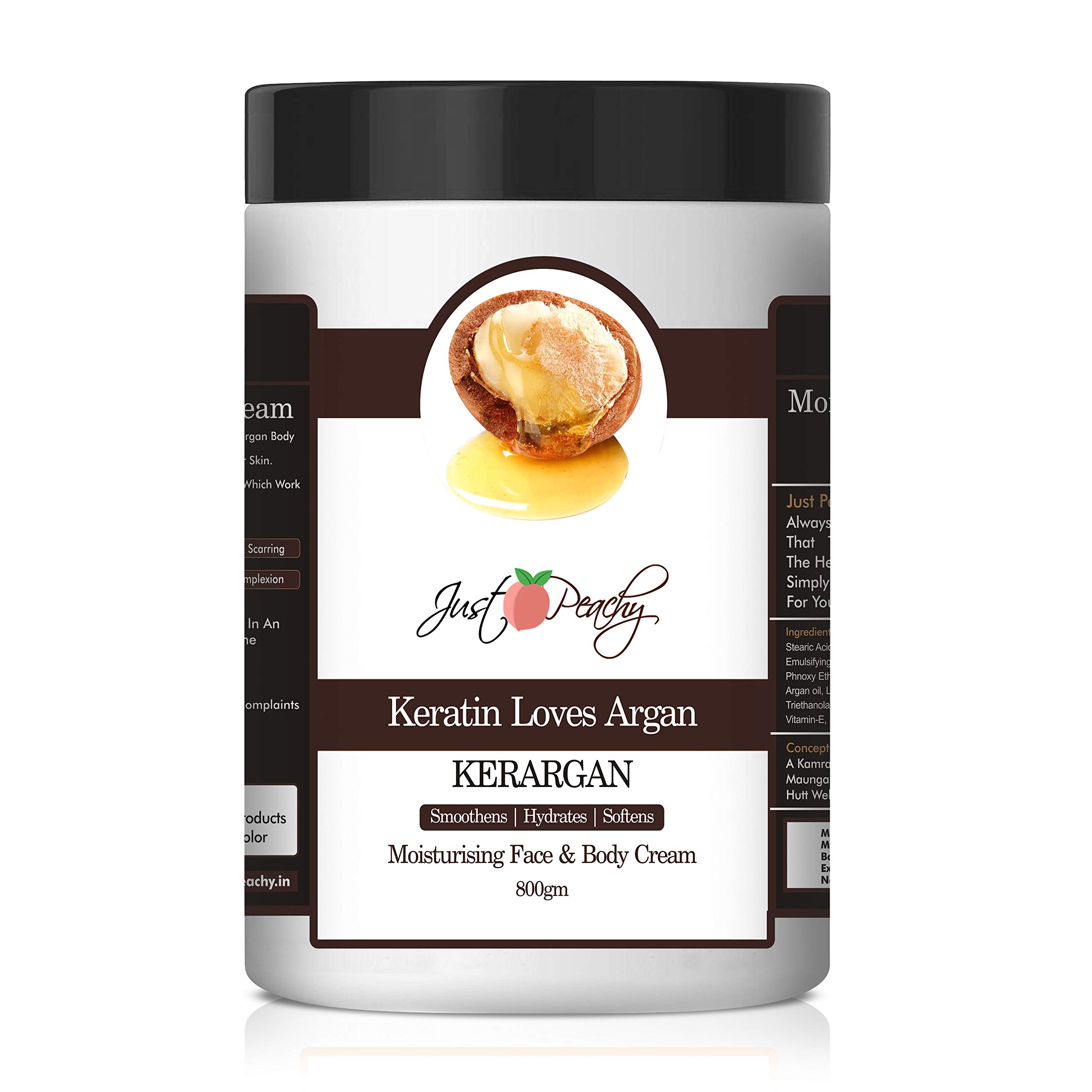 Just Peachy Face & Body Cream - Non Sticky, Fast Absorbing Vegan Body Butter with Argan Oil (800g) for Dry, Sensitive & All Skin Types | Perfect for Daily Moisturizing & After Shower Care