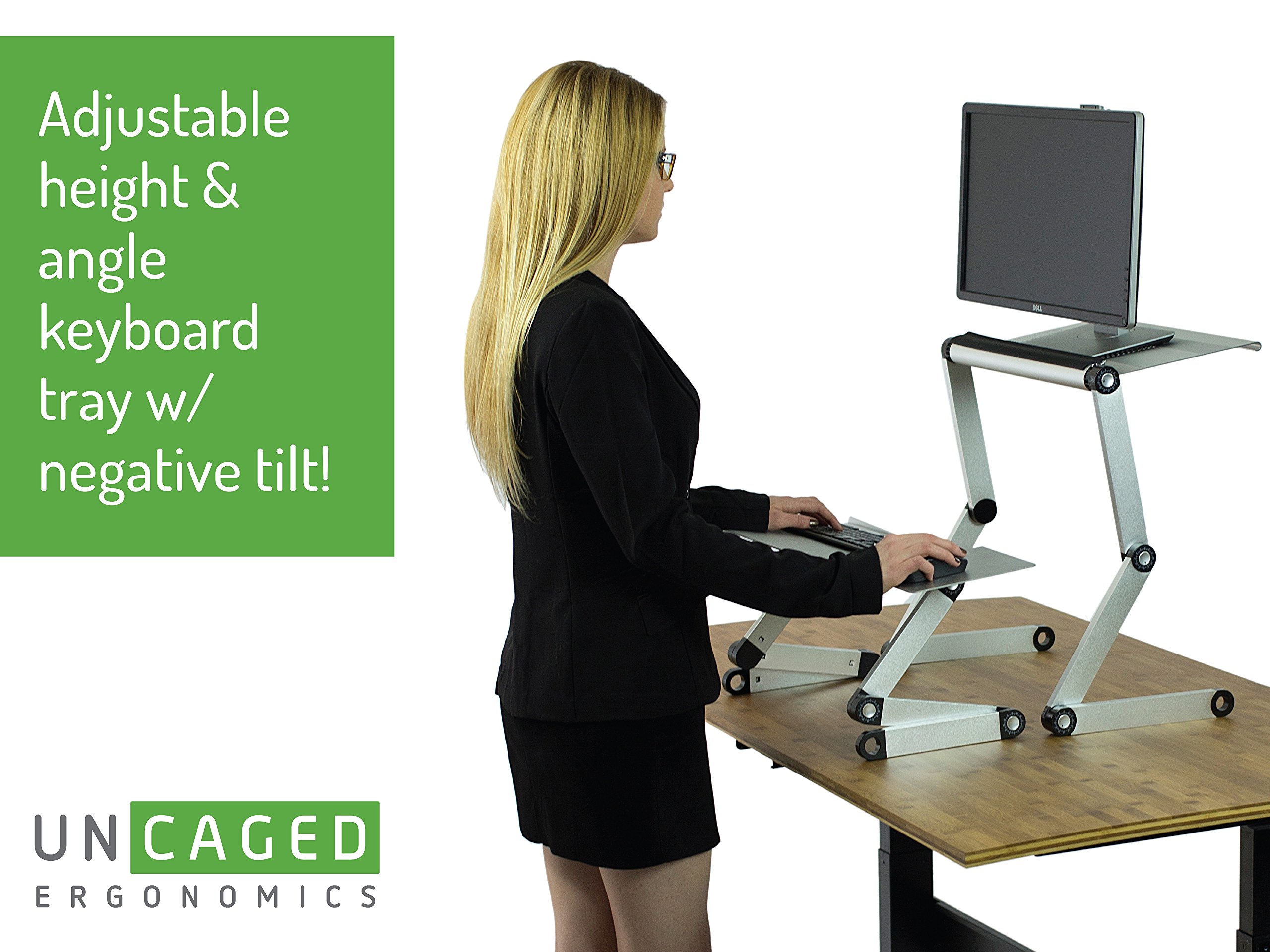 Adjustable Standing Desk Converter for Laptop & Computer - WorkEZ Sit to Stand Desk Riser with Keyboard Tray & Negative Tilt, Black | Perfect for Home Office, Gaming Setup & Workspace Ergonomics