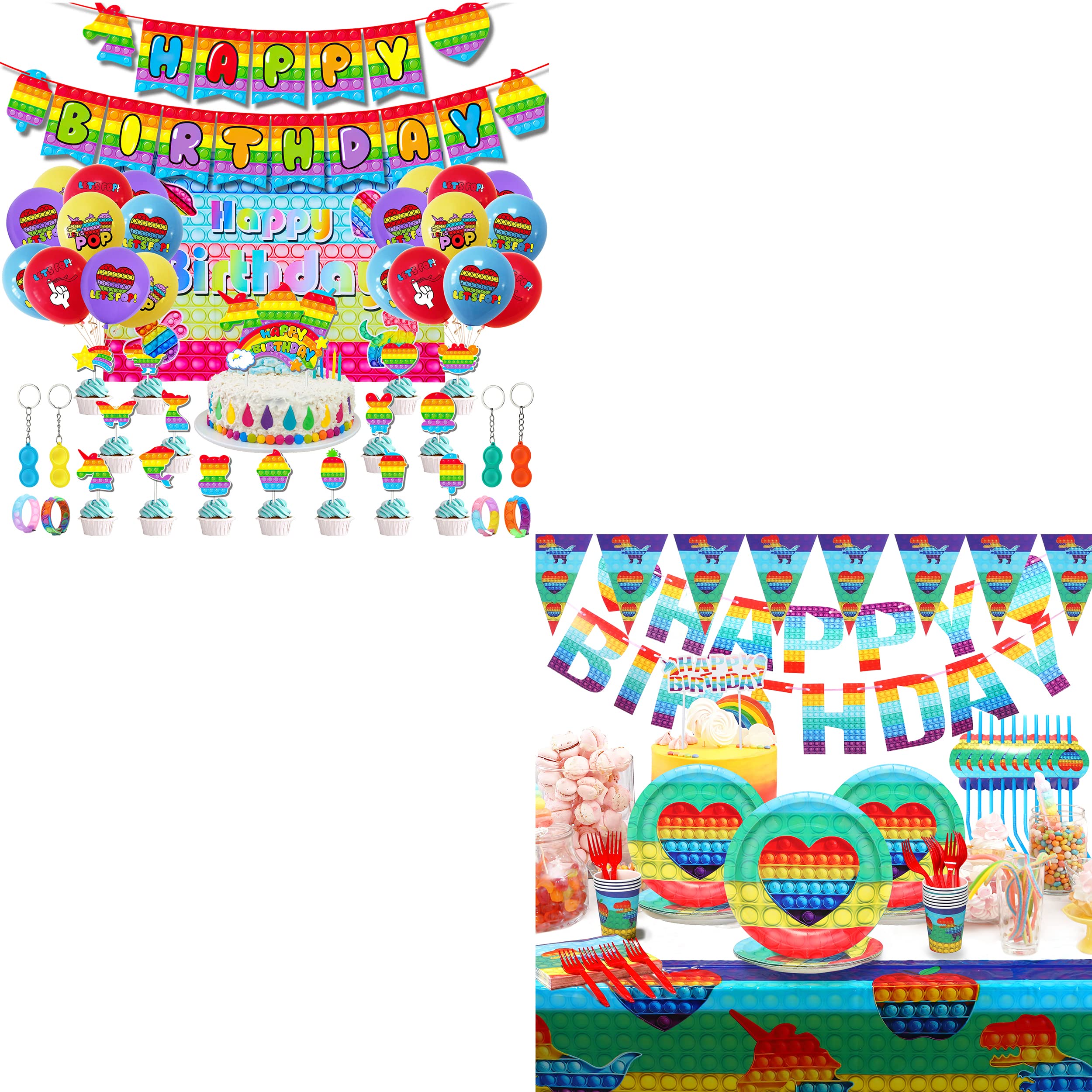 Happy Birthday Party Supplies Kit - Rainbow Banner, Balloons, Cake Topper, Plates, Straws & Table Decorations for Birthday Celebrations, Photo Backdrops & Festive Events