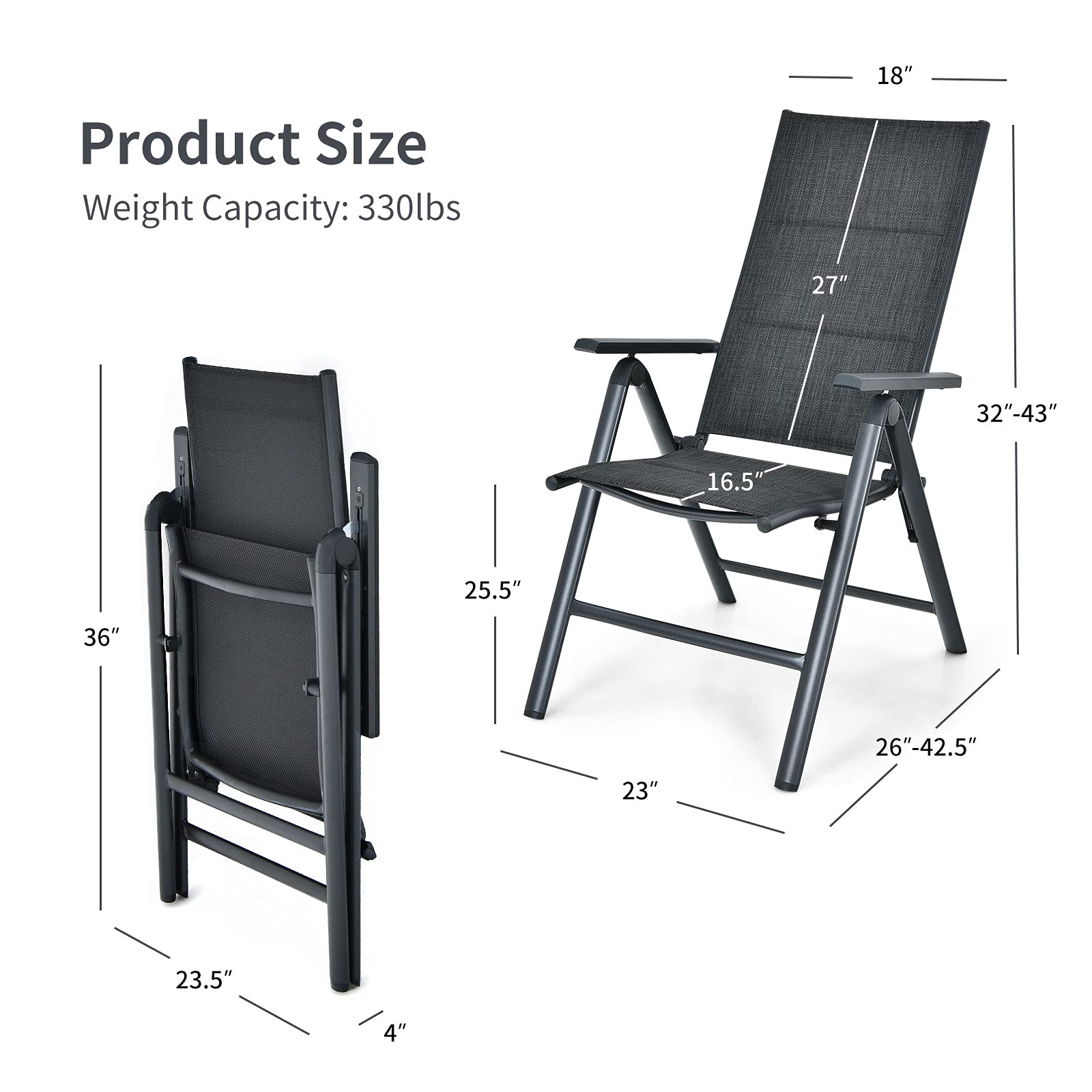 Giantex Set of 2 Adjustable Folding Patio Chairs with Padded Seat - 7-Position Reclining Outdoor Lounge Chairs, Durable Aluminum Frame & High Back Support for Poolside, Deck, Garden, and Balcony Relaxation - Gray