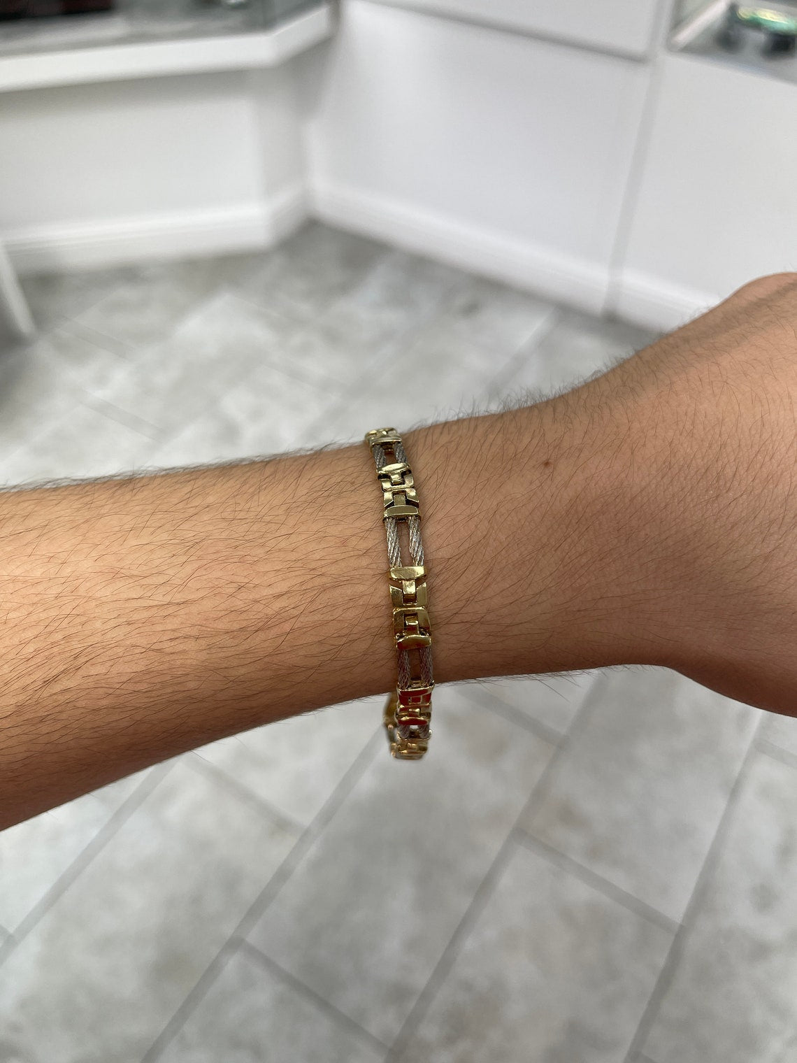Two Tone Unisex Triple Bar Rope Link 14K Gold Bracelet for Women & Men - Elegant Stackable Jewelry for Everyday Wear, Date Night & Special Occasions