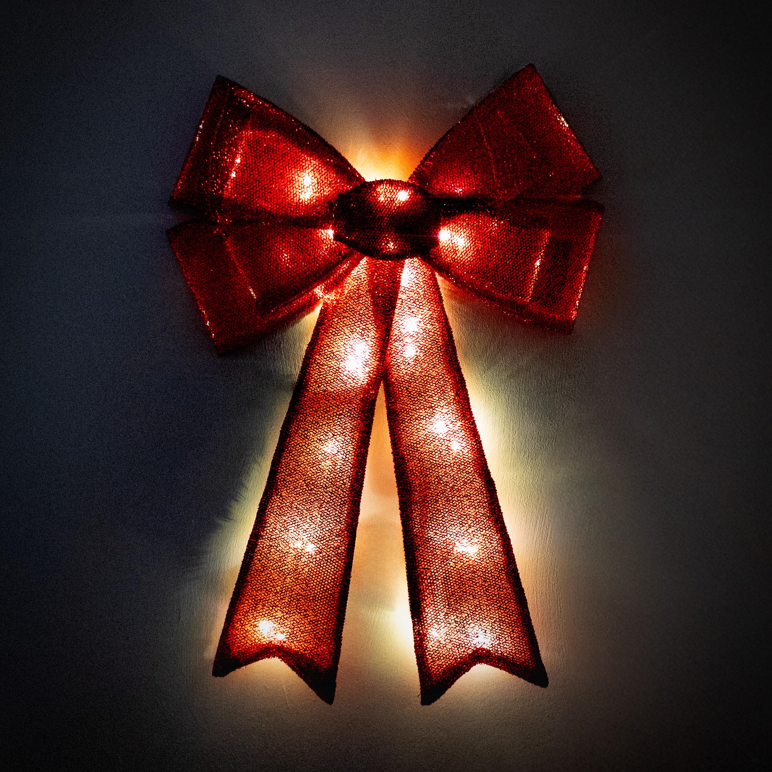 Pre-Lit Christmas Bows with 30 LED Lights - Red for Tree & Door Decor