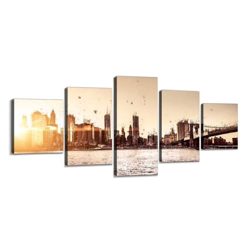 XEPPO New York Downtown Apocalypse Cityscape Canvas Wall Art - 5 Piece Set of Stretched & Framed Abstract Landscape Photography Prints for Modern Home & Office Decor | Perfect for Living Room, Bedroom or Office Wall Decor