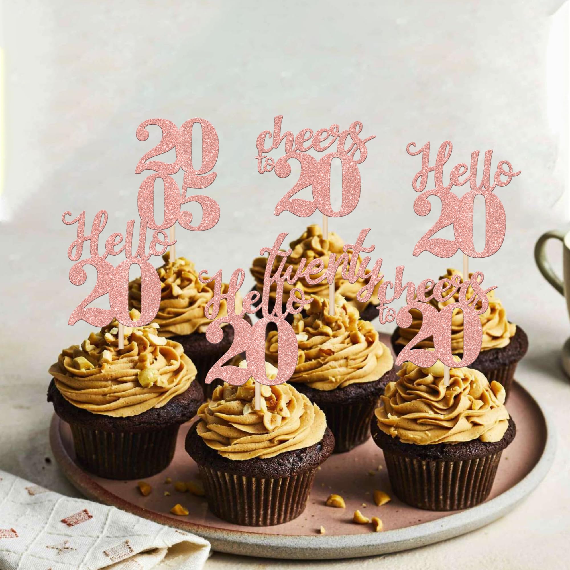 24 PCS 20th Birthday Cupcake Toppers - Glitter 