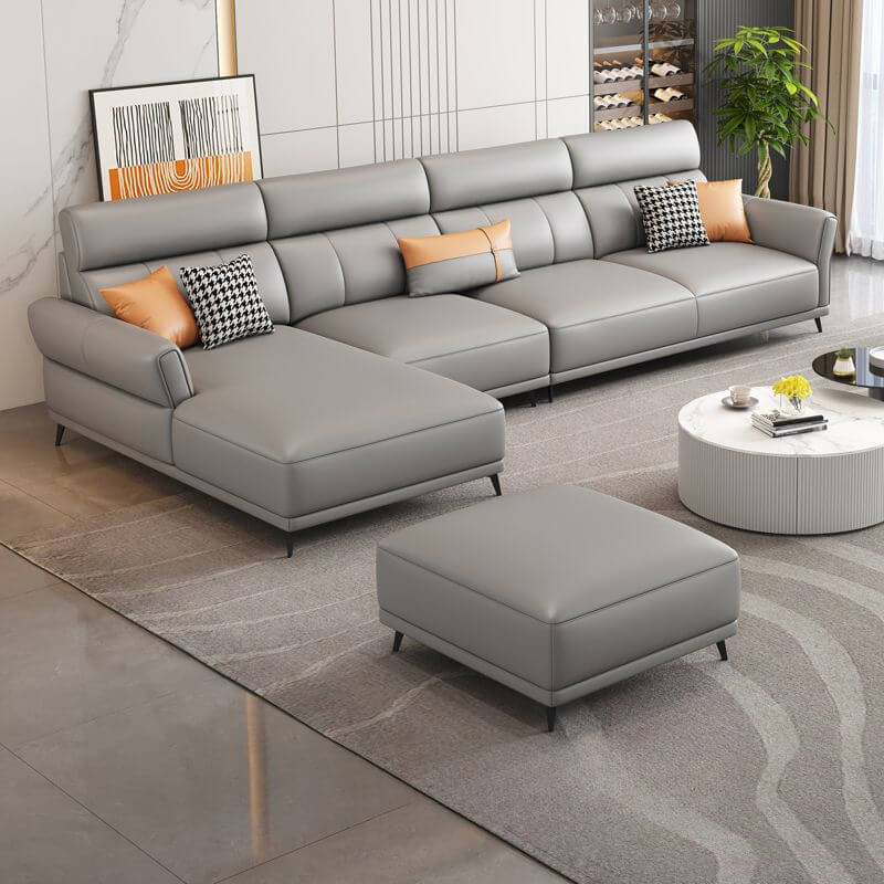 L-Shaped Pine Wood Reclining Sofa in Tangerine Orange - Left Facing Sectional Couch for Living Room, Lounge & Home Theater Comfort