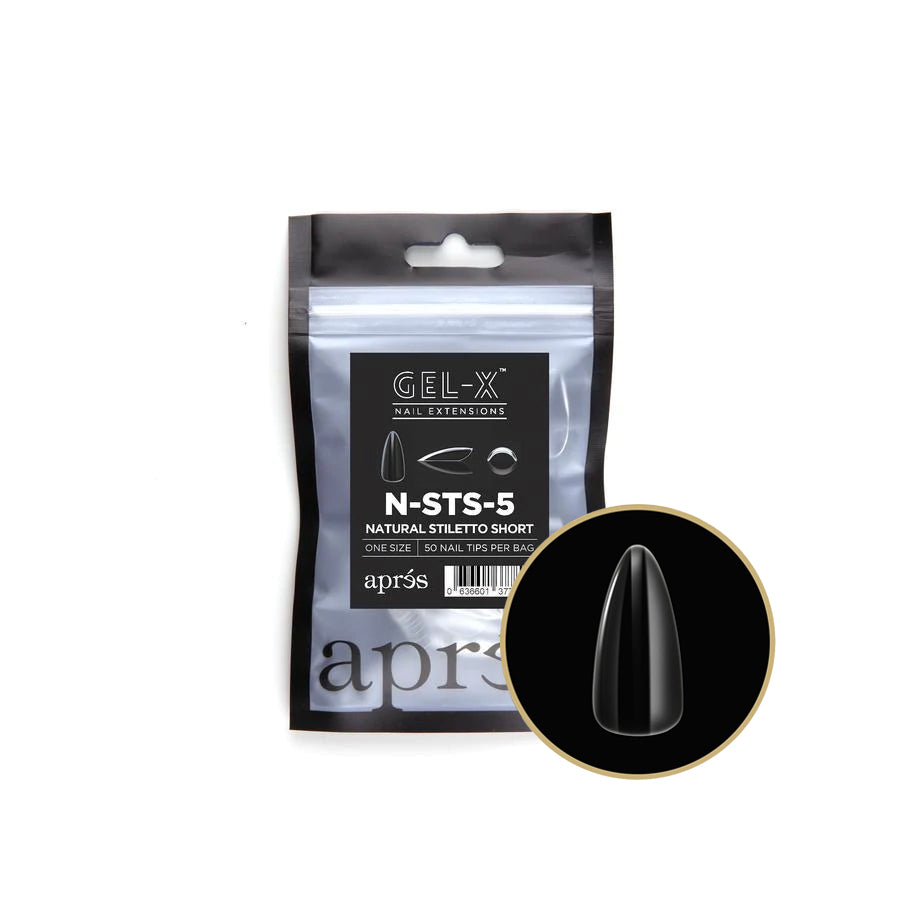 Apres Gel X Refill Bags - Natural Stiletto Short Size 5 (50 Pcs) | DIY Nail Extension Kit for Salon & Home Manicure | Perfect for Nail Artists & Beginners
