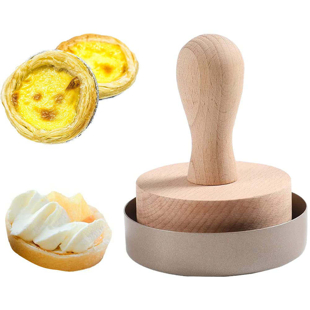Wooden Egg Tart Press Tool - DIY Baking Dough Press & Pastry Tamper with Wooden Mold for Perfect Egg Tarts | Ideal for Home Baking, Pastry Shops & Dessert Making