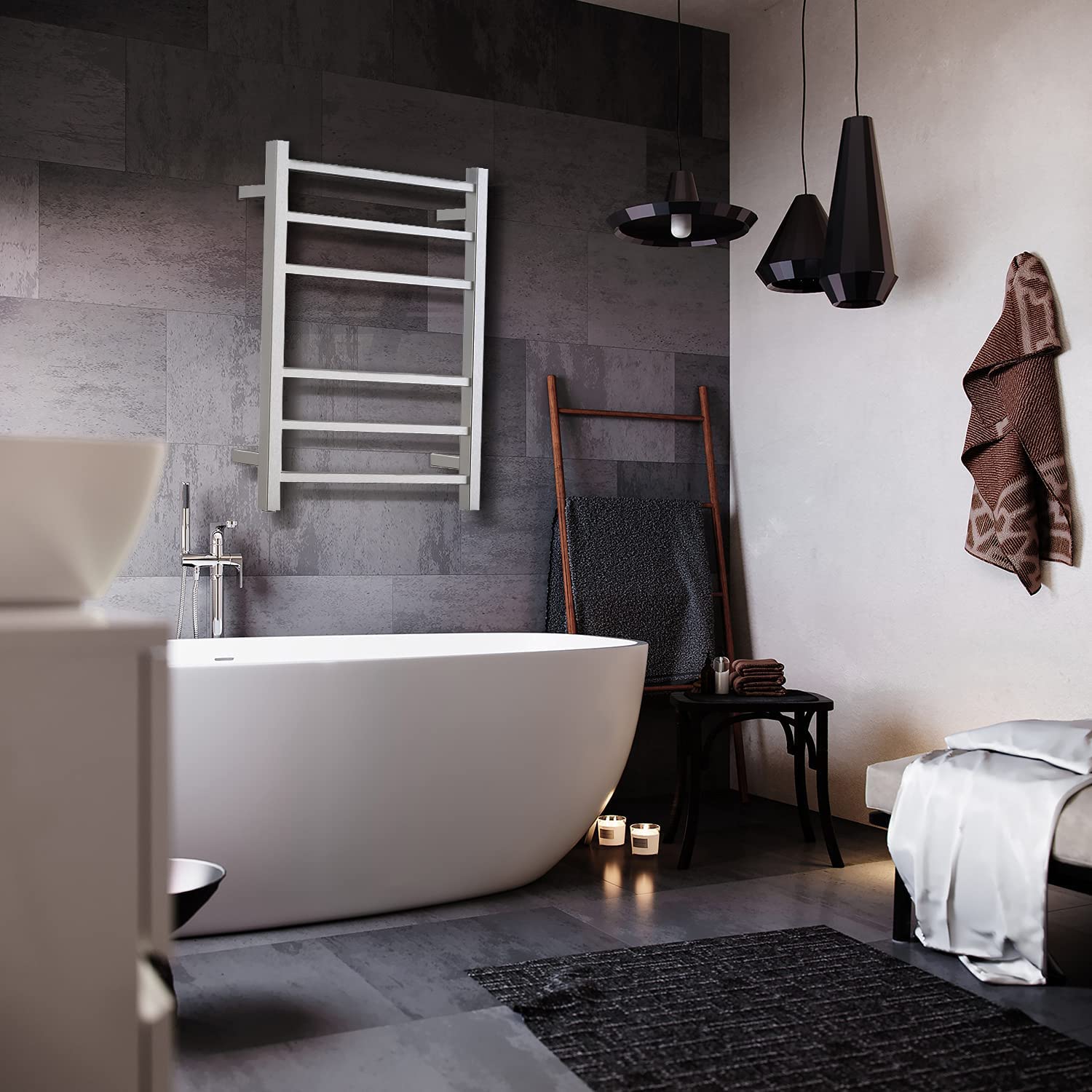 Premium Brushed Nickel Electric Towel Warmer - Wall Mounted Bathroom Heated Towel Rack, 6-Bar Stainless Steel Design (68W, 26.77x20.47x4.13 in) - Perfect for Spa-Like Bathroom Luxury & Quick Drying of Towels, Robes & Delicates
