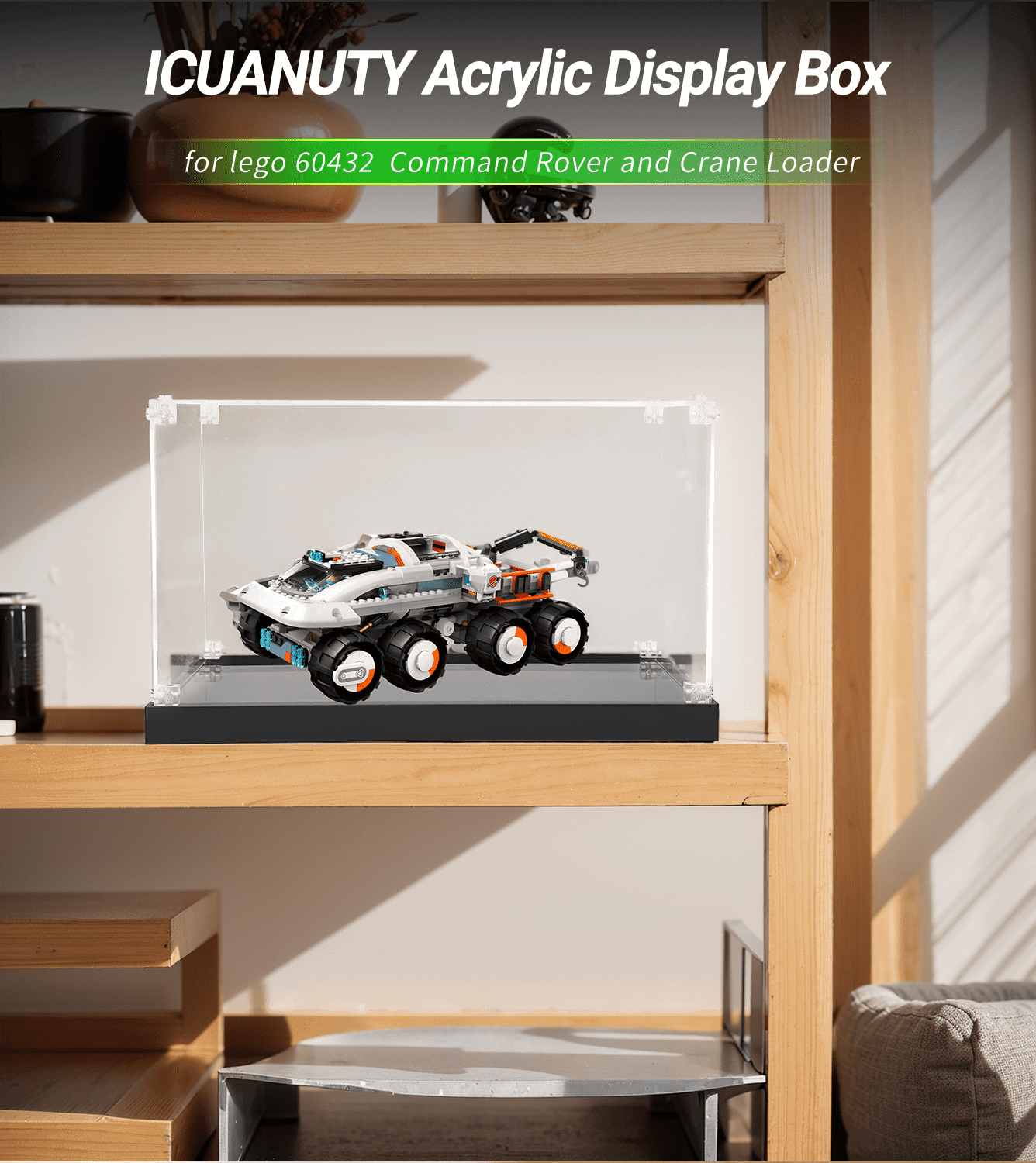 LEGO 60432 Command Rover & Crane Loader Display Case - Protective Showcase for LEGO Space Sets - Perfect for Collectors & Home Decoration
