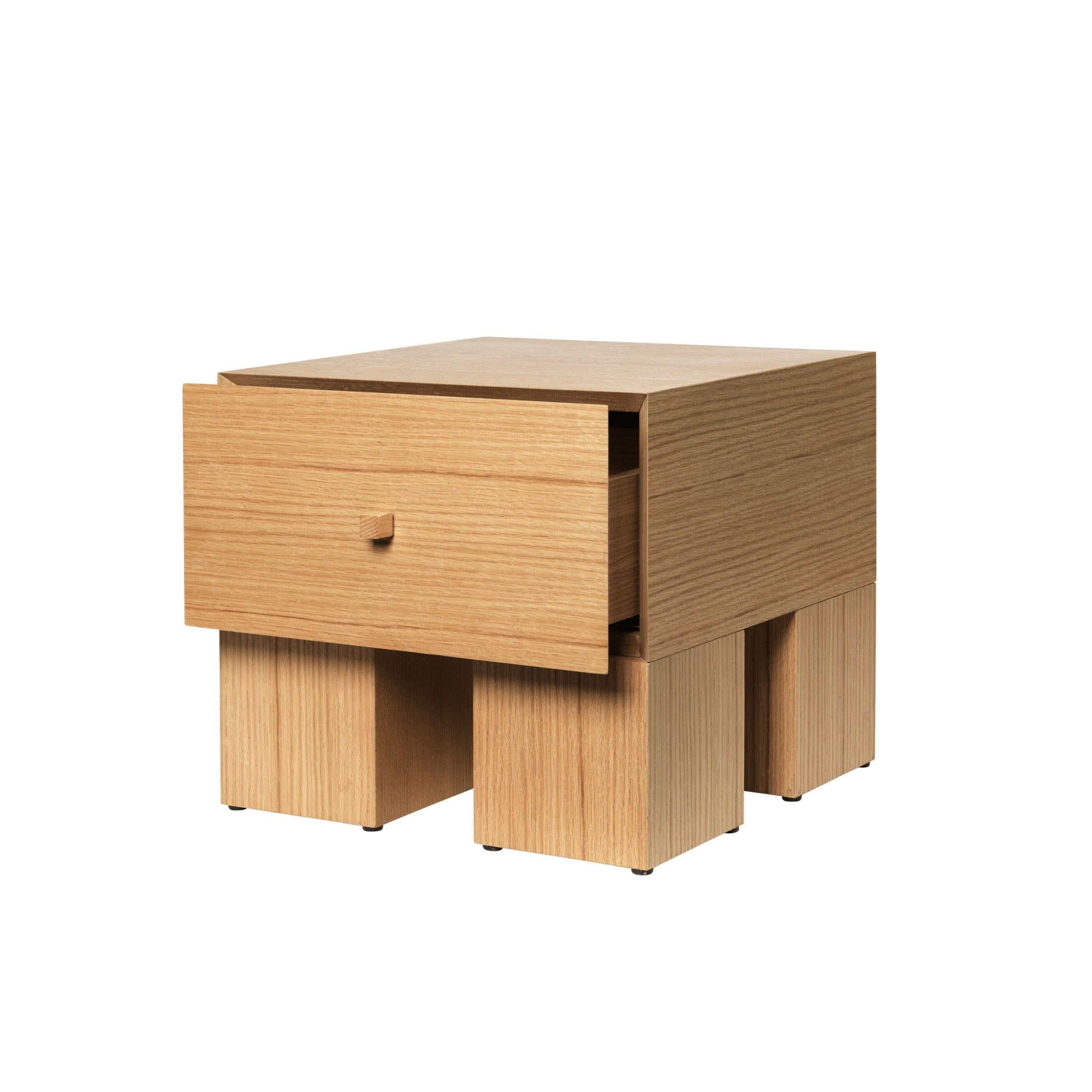 FERM LIVING Kuben Bedside Table 1x1 - Natural Oak Veneer Nightstand with Storage | Modern Scandinavian Bedroom Furniture for Small Spaces & Apartment Living