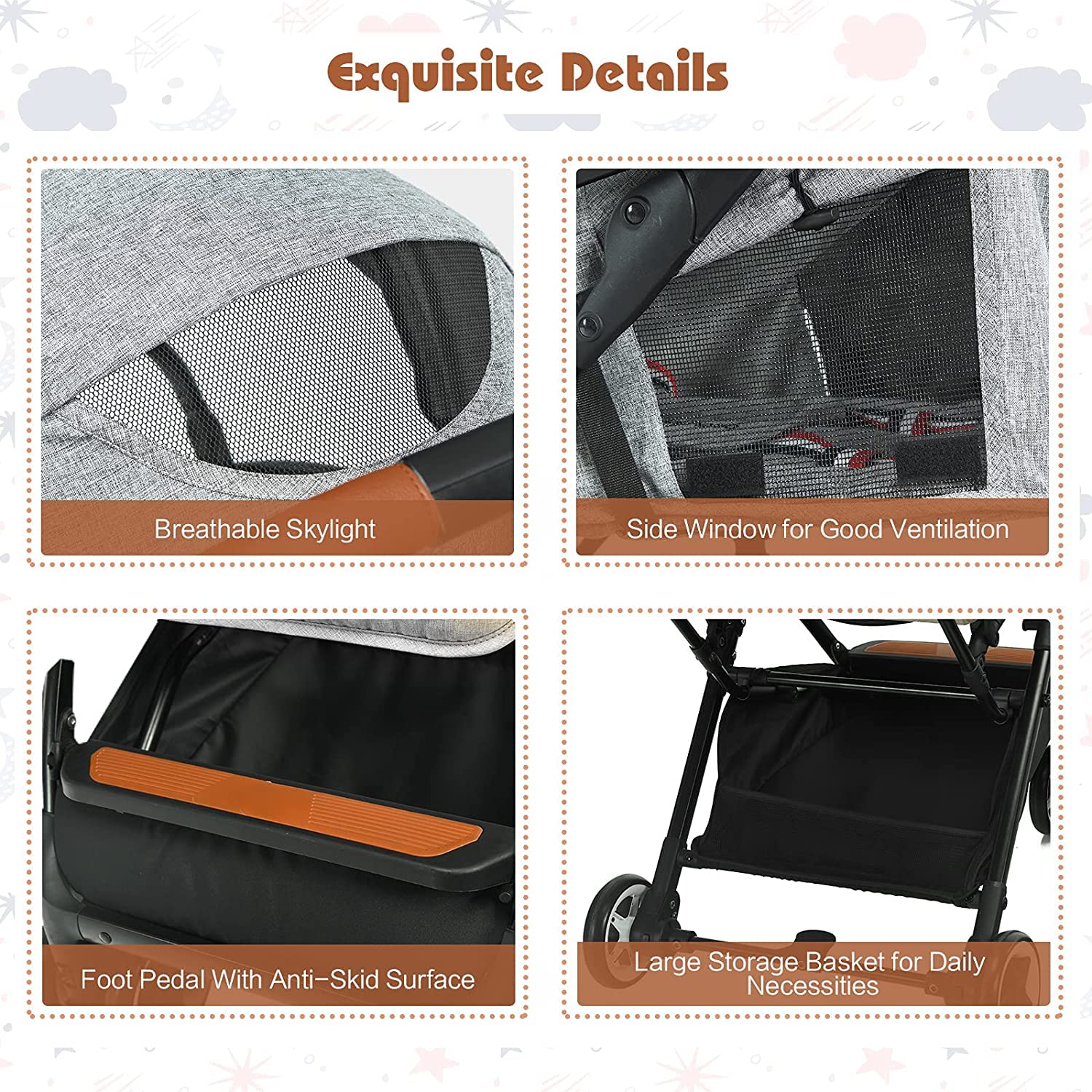 HONEY JOY Lightweight Baby Stroller - Compact One-Hand Foldable Travel Stroller for Airplane, Fits in Cabin & Overhead Bin, Self-Standing Toddler Stroller with Adjustable Backrest & Canopy (Gray) - Perfect for Air Travel, Shopping, and Everyday Use with Your Baby