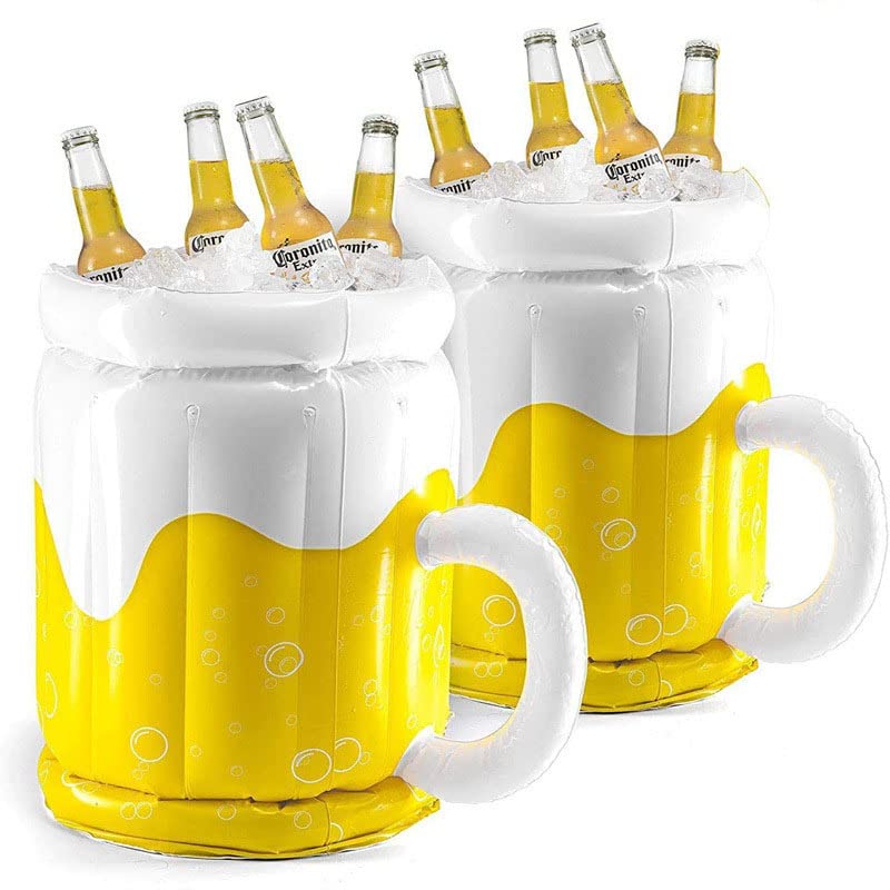 2 Pack Inflatable Beer Mug Coolers - Floating Pool Beer Barrel for Pool Parties, BBQ, Beach & Outdoor Gatherings - Keep Drinks Cold at Summer Parties, Backyard Events & Vacations
