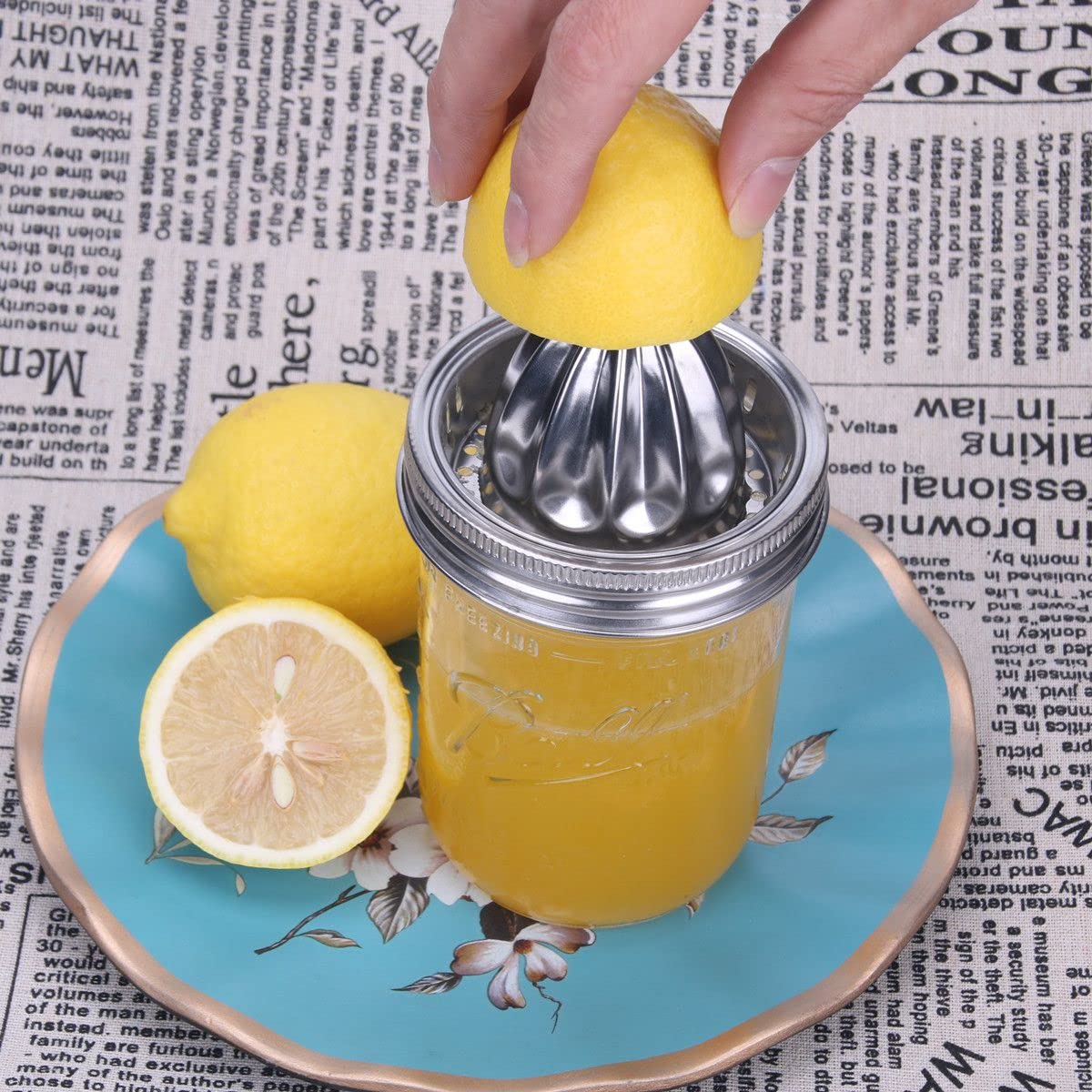 Stainless Steel Mason Jar Juicer Lid (2 Pack) - Wide Mouth Citrus Reamer & Manual Lemon Juicer for Fresh Juice - Perfect for Canning, Cocktails & Homemade Lemonade
