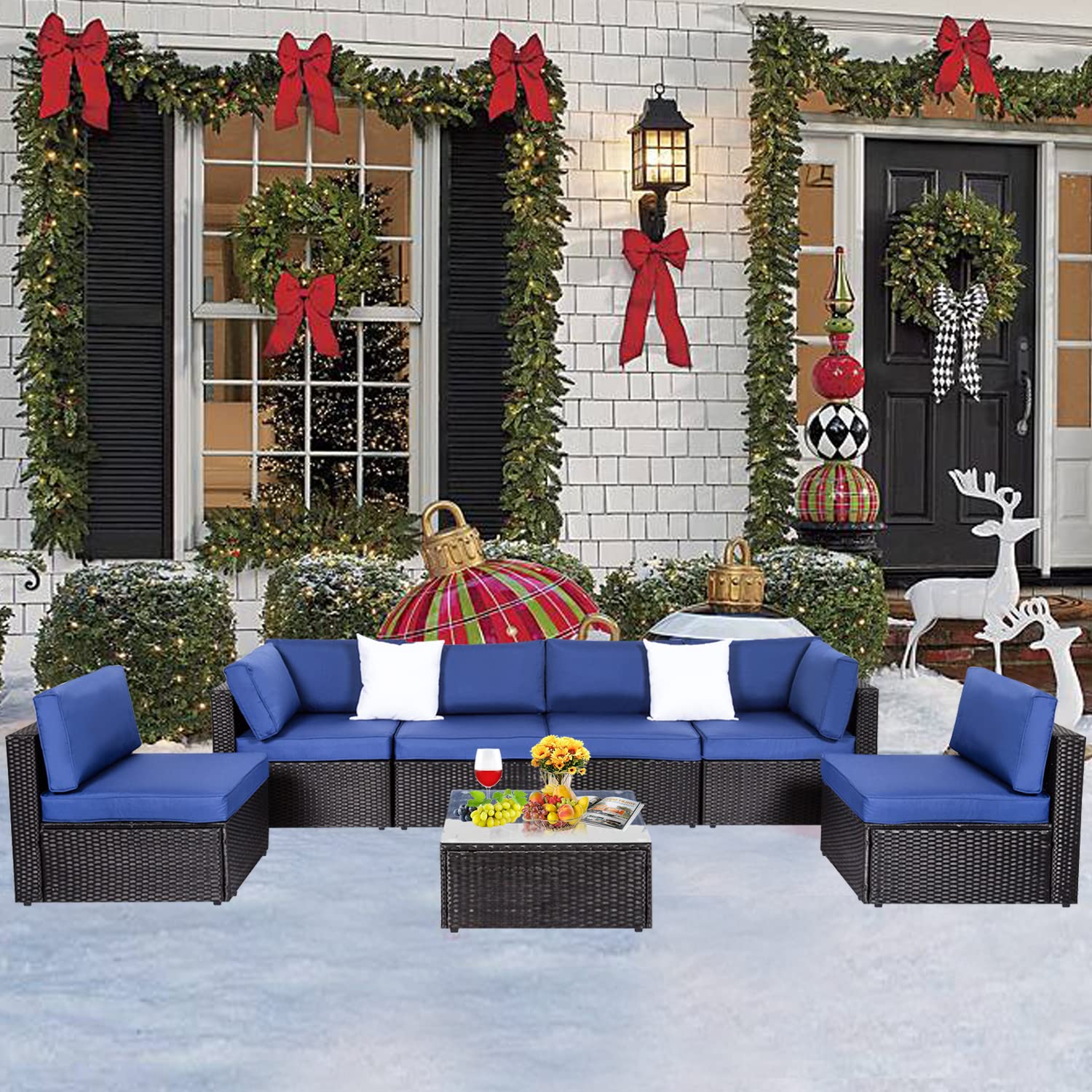 Kinbor 7-Piece Outdoor Sectional Sofa Set - PE Rattan Wicker Patio Furniture with Thickened Cushions, All-Weather Durable Conversation Set for Backyard, Poolside & Garden Relaxation