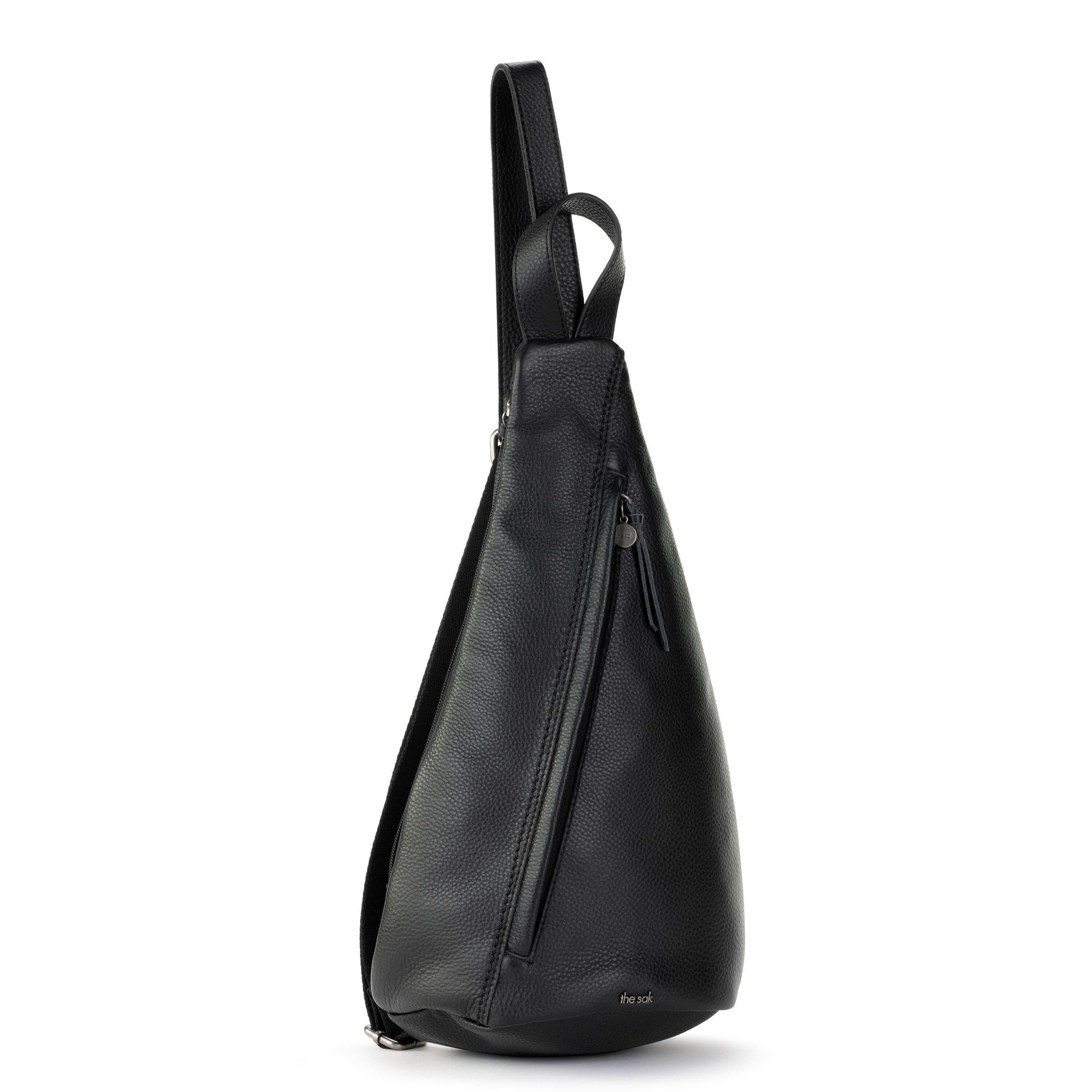 Geo Sling Backpack - Genuine Leather Crossbody Bag for Men & Women - Stylish & Durable Black Backpack for Travel, Work & Everyday Use