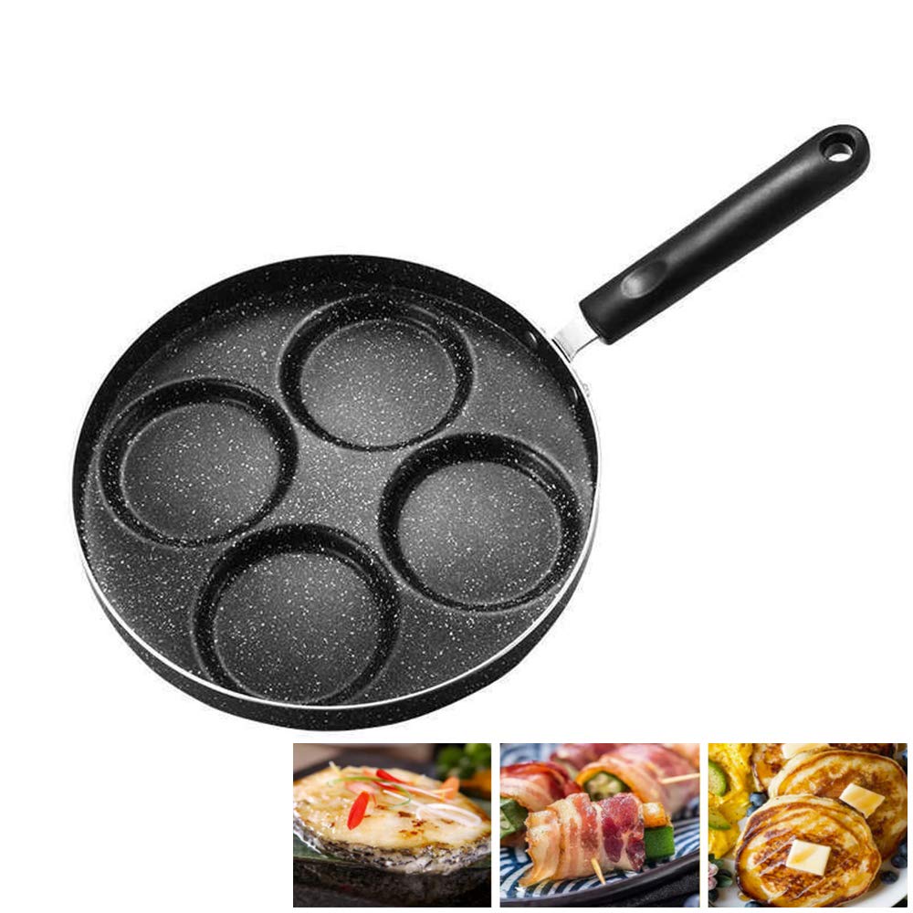 Non-Stick 4-Cup Egg Frying Pan - Omelet Maker for Gas Stove, Oil-Free Smoke-Free Multipurpose Grill Pan - Perfect for Home Breakfast Cooking, Camping & Quick Meals