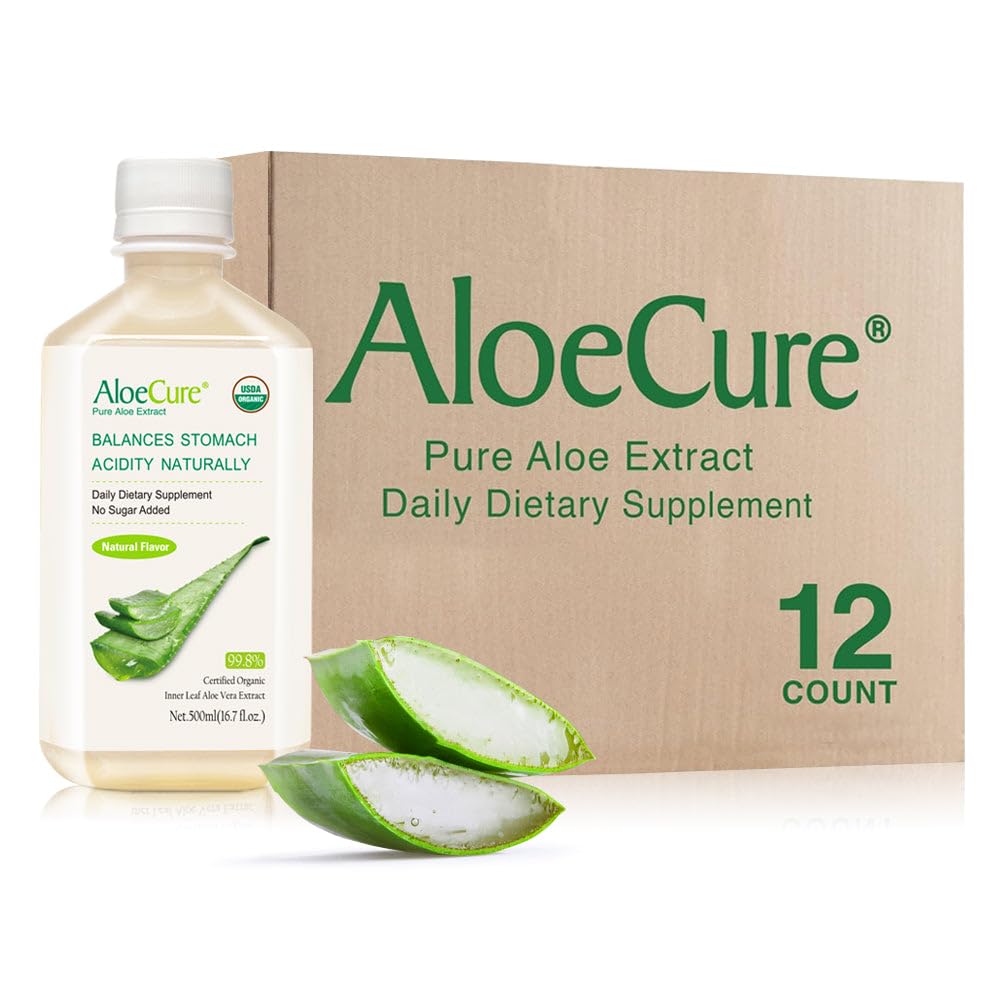 USDA Organic Aloe Vera Juice - Pure Aloe Juice for Digestion, Immune Support & Stomach Health | Harvested Within 12 Hours | 12-Pack 500ml Bottles | Great for Daily Hydration, Detox & Gut Health