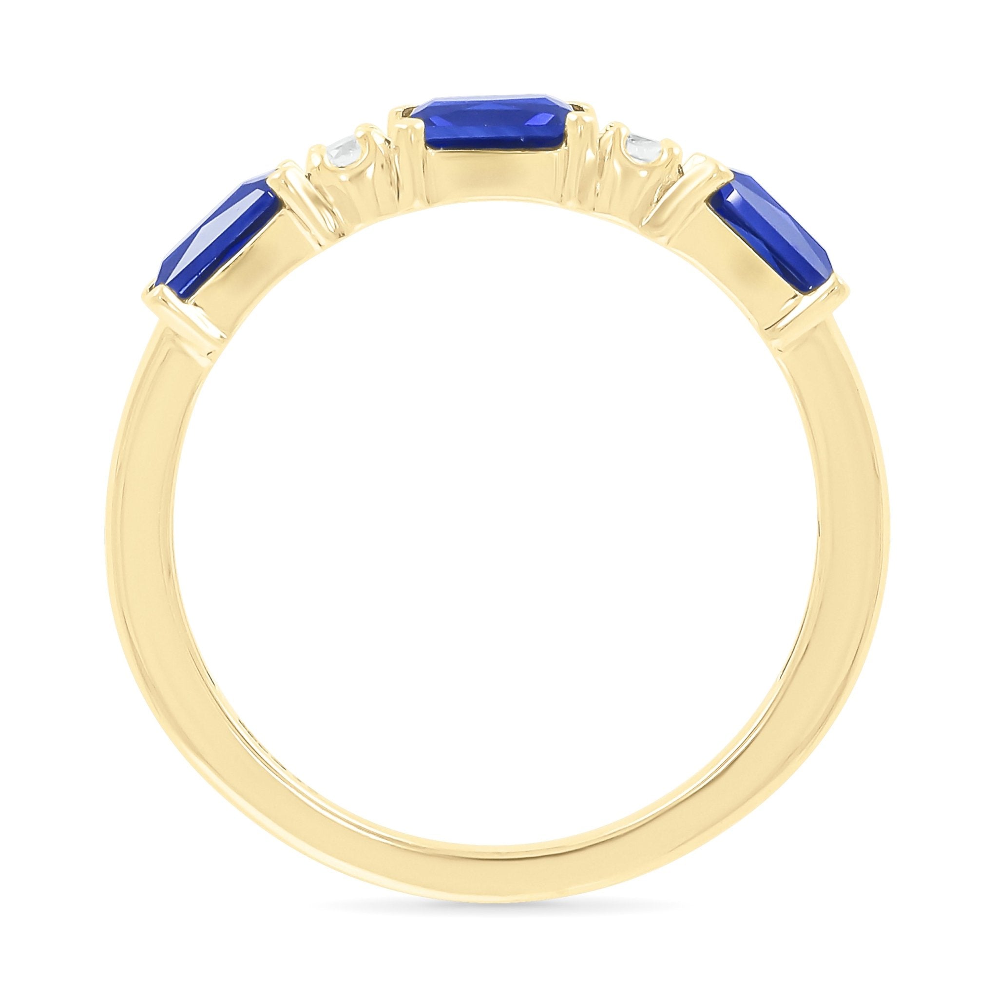 10k Yellow Gold Blue and White Sapphire Half Eternity Ring for Women - Perfect for Weddings, Anniversaries & Special Occasions
