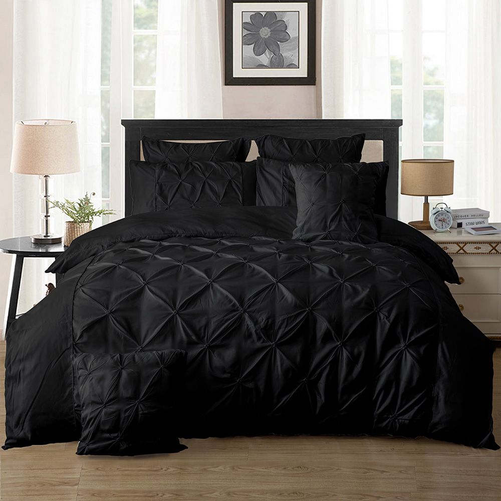 Premium Diamond Pintuck Super King Size Black Duvet Cover Set - Luxury Bedding for Master Bedroom, Hotel, or Guest Room