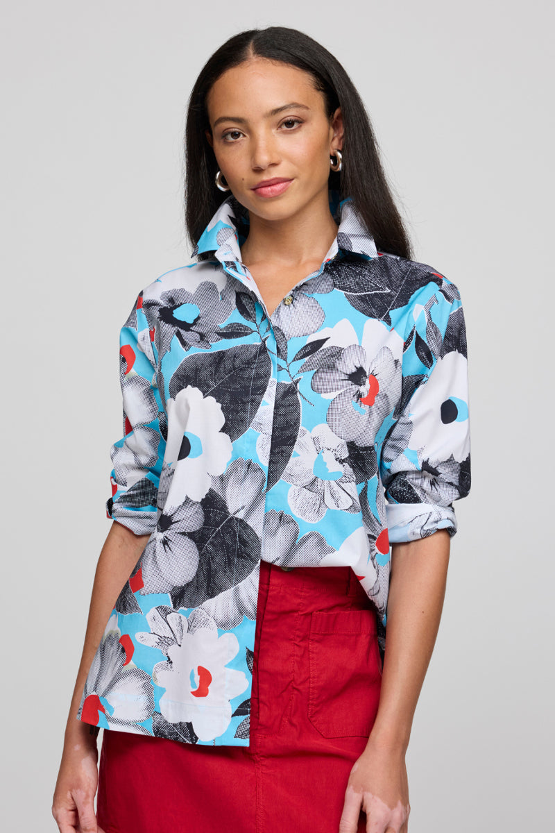 Hinson Wu Xena Floral Print Zip-Up Blouse for Women | Elegant Floral Design with Front Zipper | Perfect for Office, Date Night & Spring Outfits