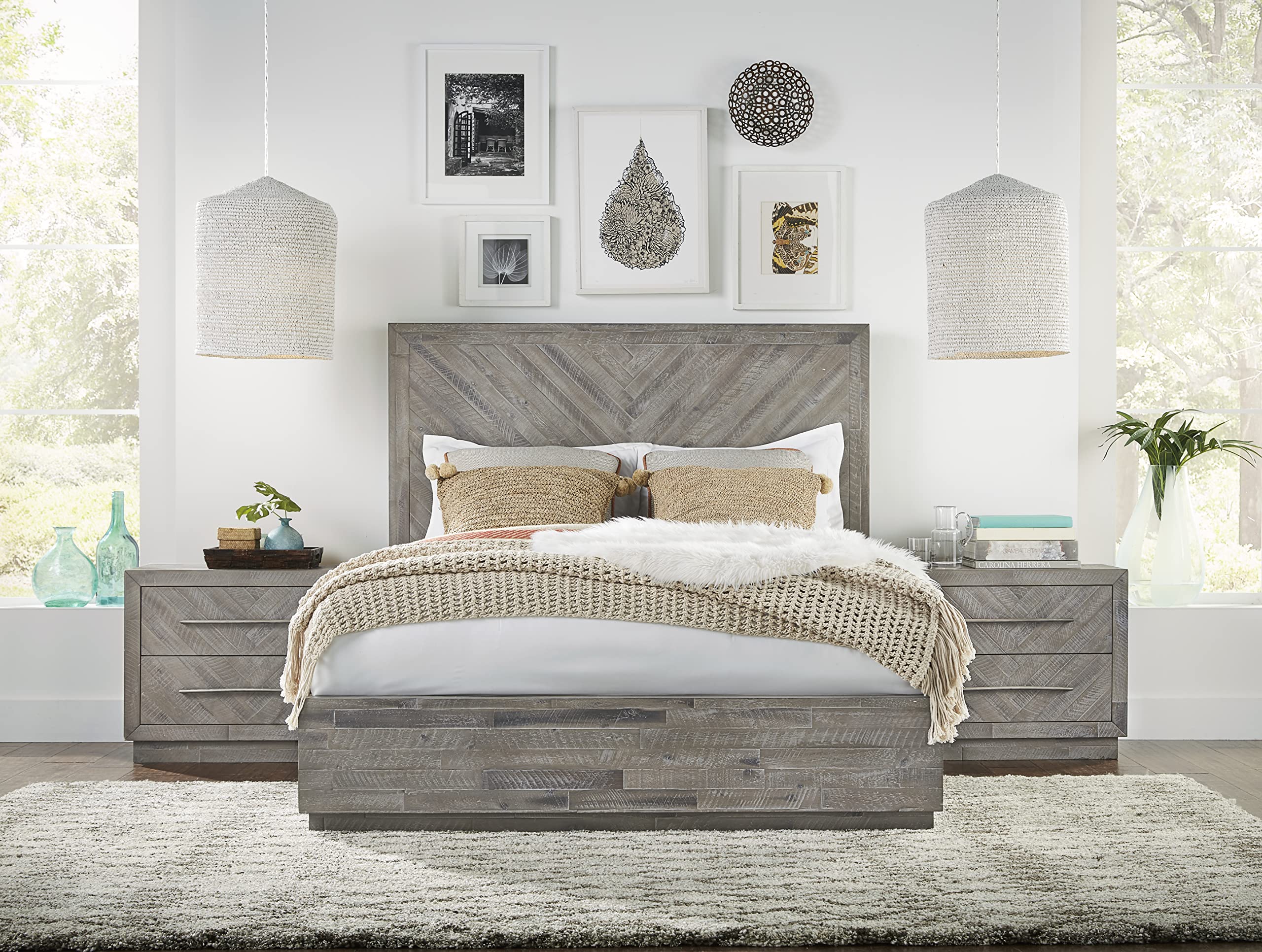Modus Furniture Solid Wood California King Bed - Rustic Latte Finish, Alexandra Collection | Perfect for Master Bedrooms, Guest Rooms & Rustic Home Decor