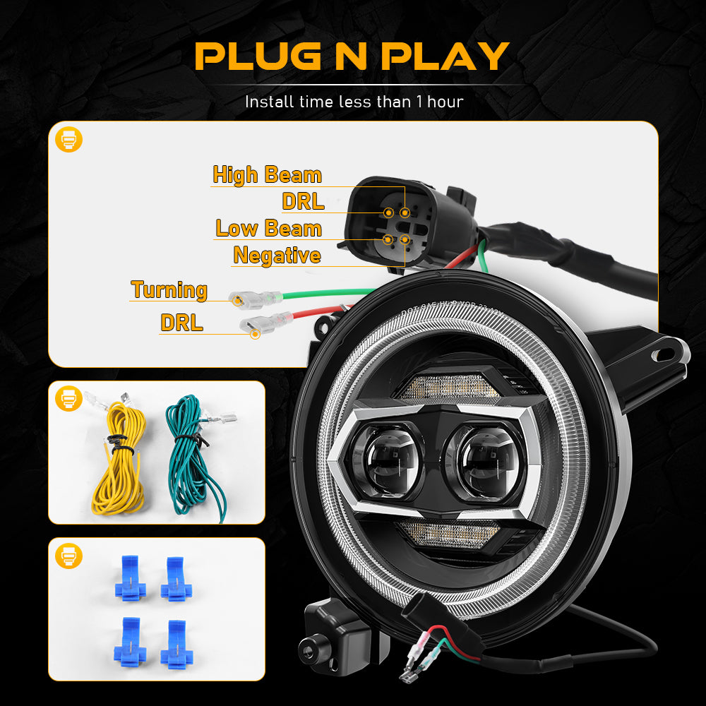 9 Inch Round LED Headlights for Jeep Wrangler JL & Gladiator JT (2018-2025) - High Performance Replacement Headlights for Off-Road & Night Driving