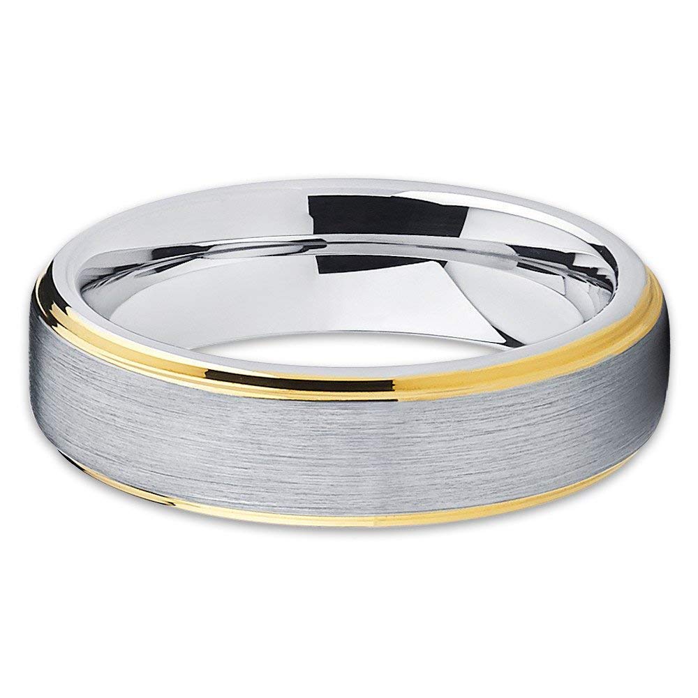 18K Yellow Gold Plated Tungsten Wedding Band - 6mm Comfort Fit Tungsten Carbide Ring for Men & Women - Perfect for Engagement, Anniversary & Everyday Wear