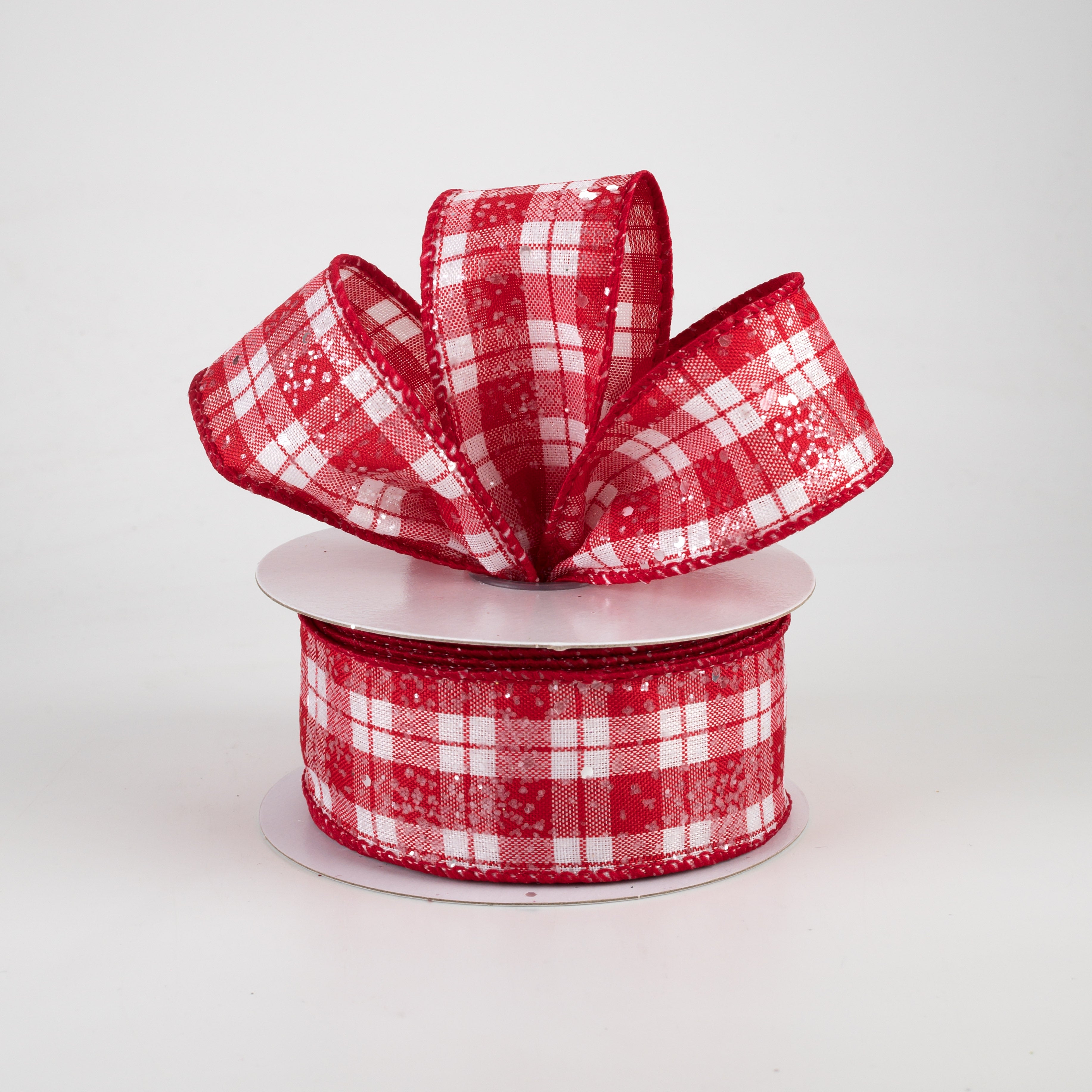 1.5 Inch Frosted Plaid Ribbon - Red and White Christmas Ribbon (10 Yards) for Gift Wrapping, Holiday Decorations, DIY Crafts and Party Decor
