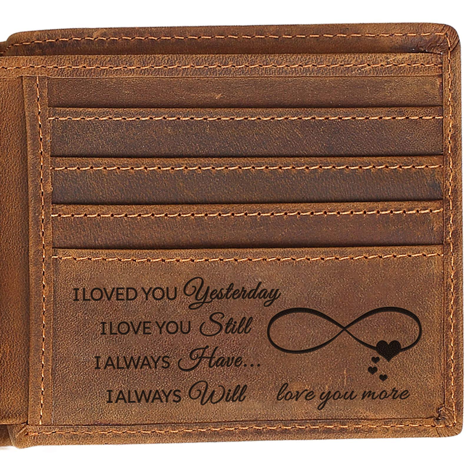Personalized Engraved Leather Wallet for Men - Custom Gift for Husband, Boyfriend, Dad - Perfect for Anniversary, Birthday, Christmas (Add Name & Message)