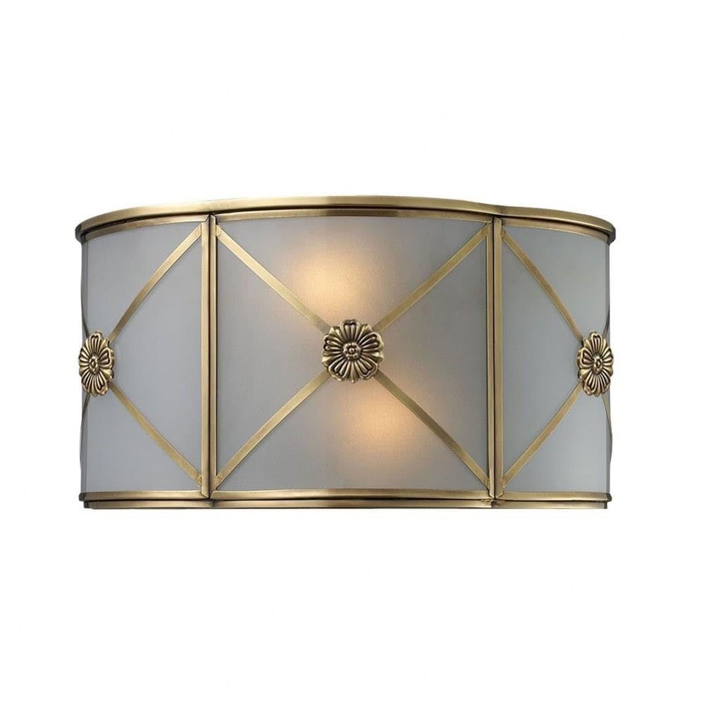 2-Light Brushed Brass Wall Sconce with White Glass Panels - Art Deco Style Metal & Glass Fixture for Bedroom, Hallway & Living Room Lighting