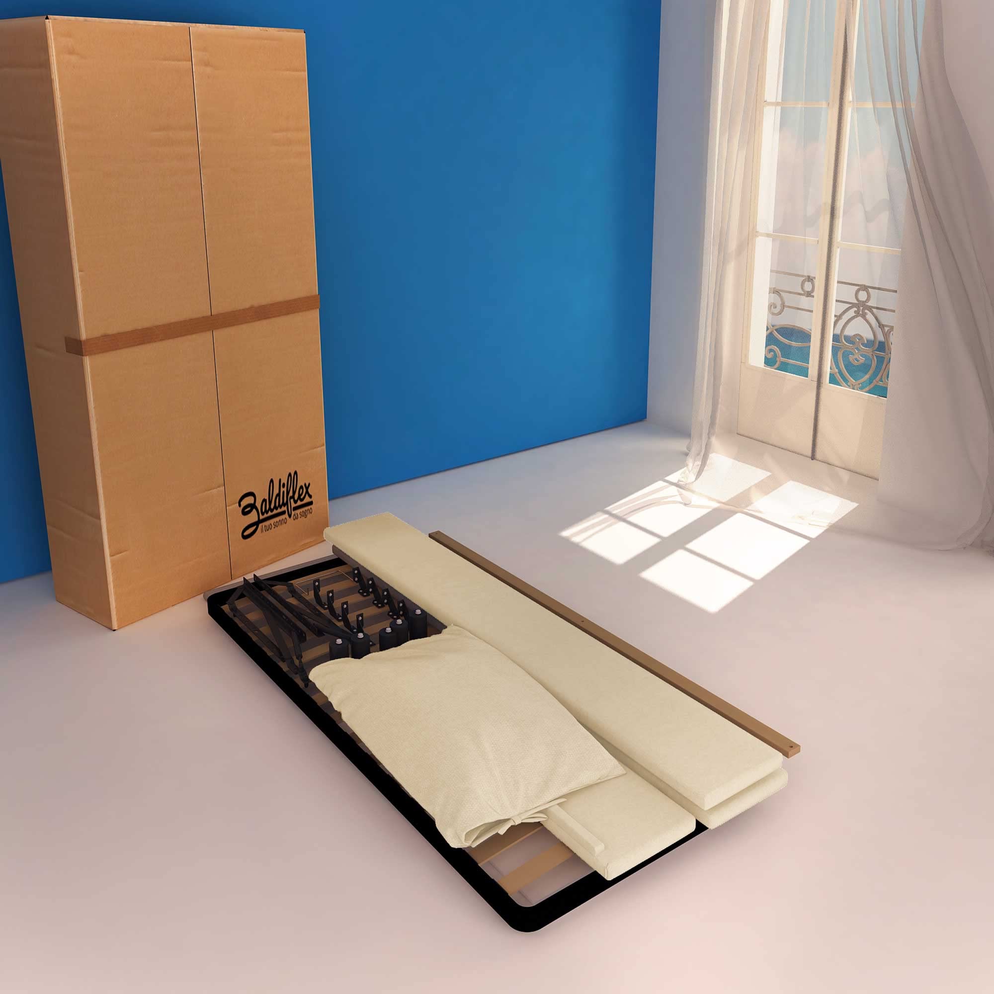 Baldiflex Licia Soft Single Bed with Storage, Synthetic Leather Upholstery, Slatted Base for Single Mattress, 80 x 190 cm, Light Beige - Perfect for Small Bedrooms, Guest Rooms & Studio Apartments