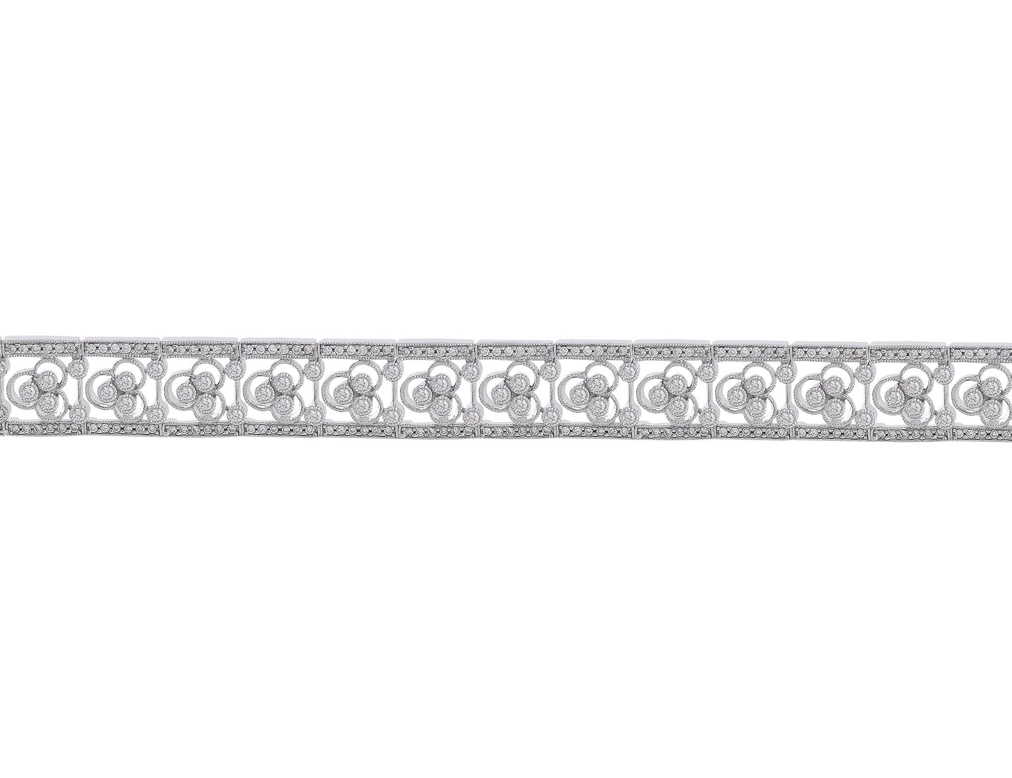 18K White Gold Filigree Pave Diamond Bracelet for Women - Elegant Tennis Bracelet for Wedding, Anniversary & Special Occasions