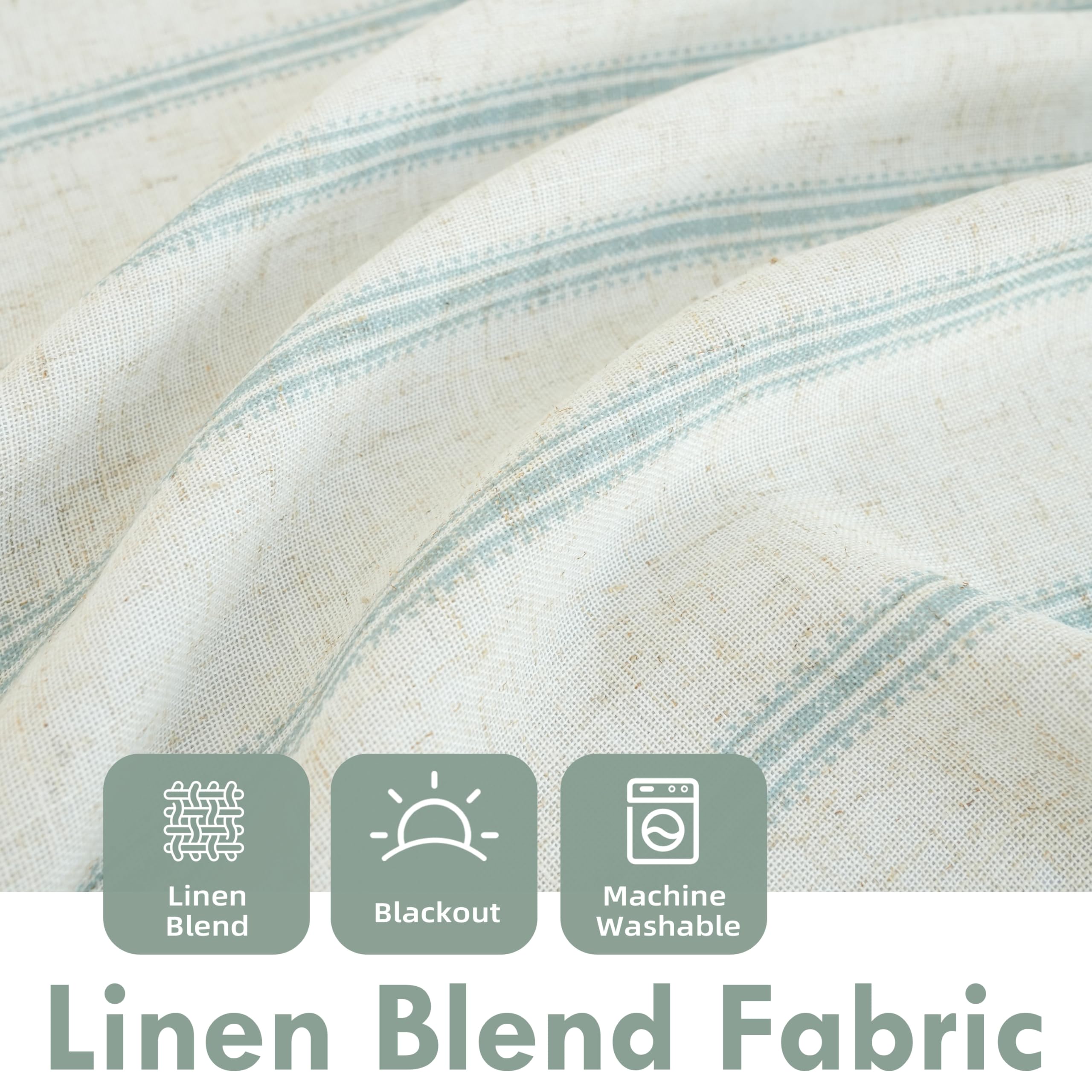 Thermal Insulated Blackout Curtains 45x63 Inch - Farmhouse Double Layer Linen Tie-Up Roman Shades with Adjustable Rod Pocket, Green Vertical Striped for Bathroom & Bedroom Windows - Energy Saving & Light Blocking Window Treatment for Home Decor