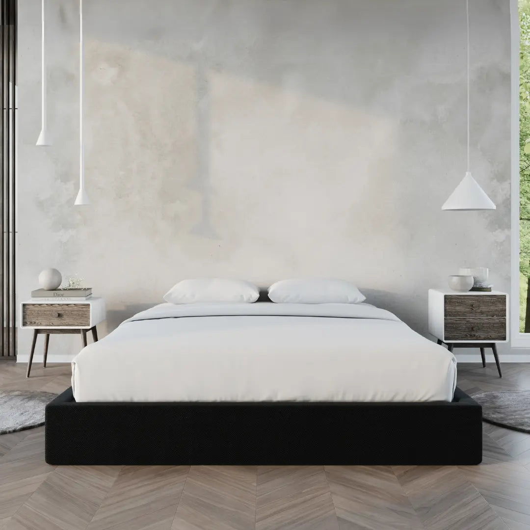 Classic Black Onyx Bed Frame - Queen Size, Sturdy Metal Platform with Wooden Slat Support | Perfect for Modern Bedrooms, Guest Rooms & Dormitories
