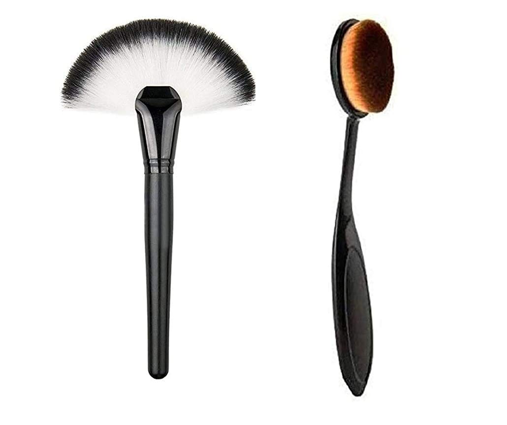 Lenon Beauty Women's Pro Slim Fan Brush & Oval Foundation Brush Set (3-Piece) - Perfect for Makeup Blush, Face Contouring & Foundation Application | Ideal for Professional Makeup Artists & Home Beauty Routines