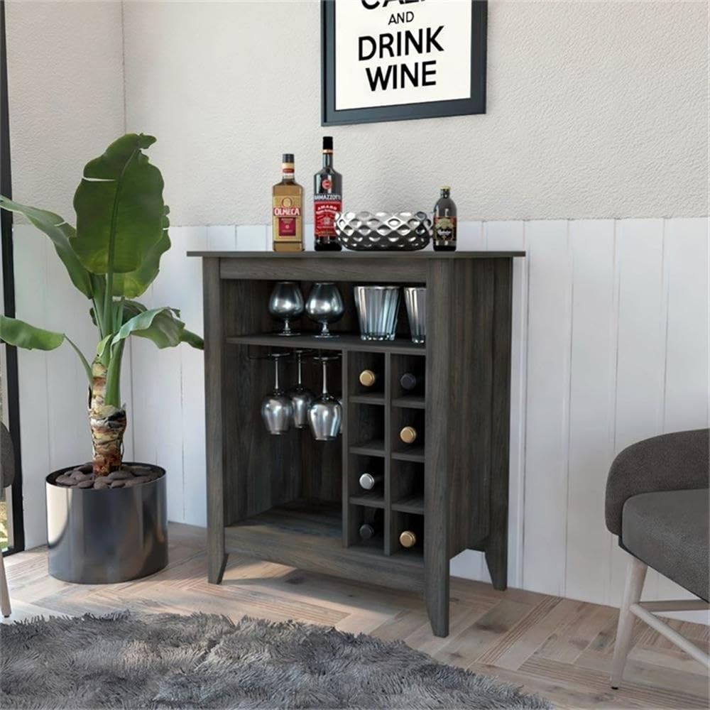 Modern 8-Cubby Bar Cabinet with Shelf, Espresso Finish - Stylish Storage for Wine Bottles, Glassware & Liquor - Perfect for Living Room, Dining Room or Home Bar Decor