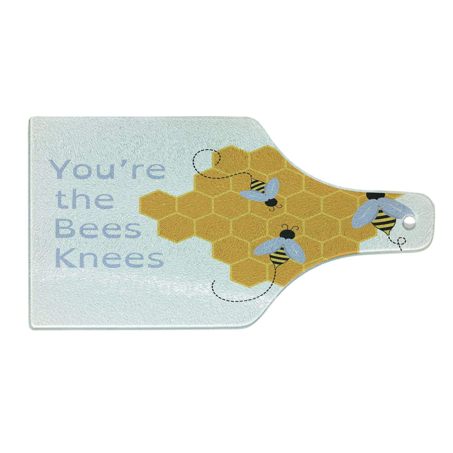 Ambesonne Honey Bee Tempered Glass Cutting Board - Decorative Wine Bottle Shape Serving Board in Pale Ceil Blue, Marigold, Charcoal Grey & White - Perfect for Kitchen Prep, Charcuterie & Wine Pairing Gifts