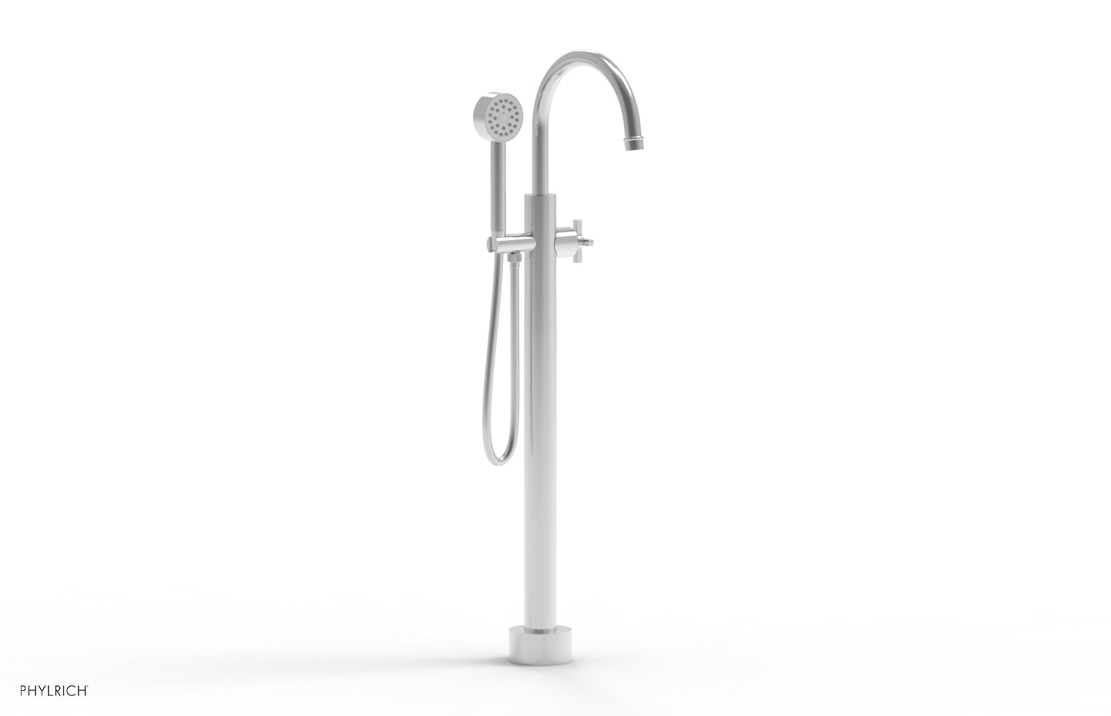 HEX MODERN Tall Floor Mount Tub Filler with Cross Handle & Hand Shower - Model 501 46 01 - Perfect for Luxury Bathrooms and Spa-Like Showers