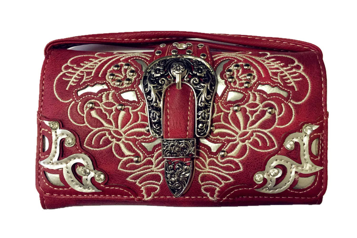 Texas West Women's Embroidered Buckle Shoulder Handbag & Wallet Set - Multi Color Crossbody Purse for Work, Travel & Everyday Use