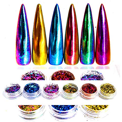 Gabcus Aafke Chrome Nail Powder - Mirror Glitter Flakes for Nails, Shimmery Unicorn Dust, SF2011 (Color 1) | Perfect for Gel Polish, Acrylic Nails & DIY Nail Art Designs