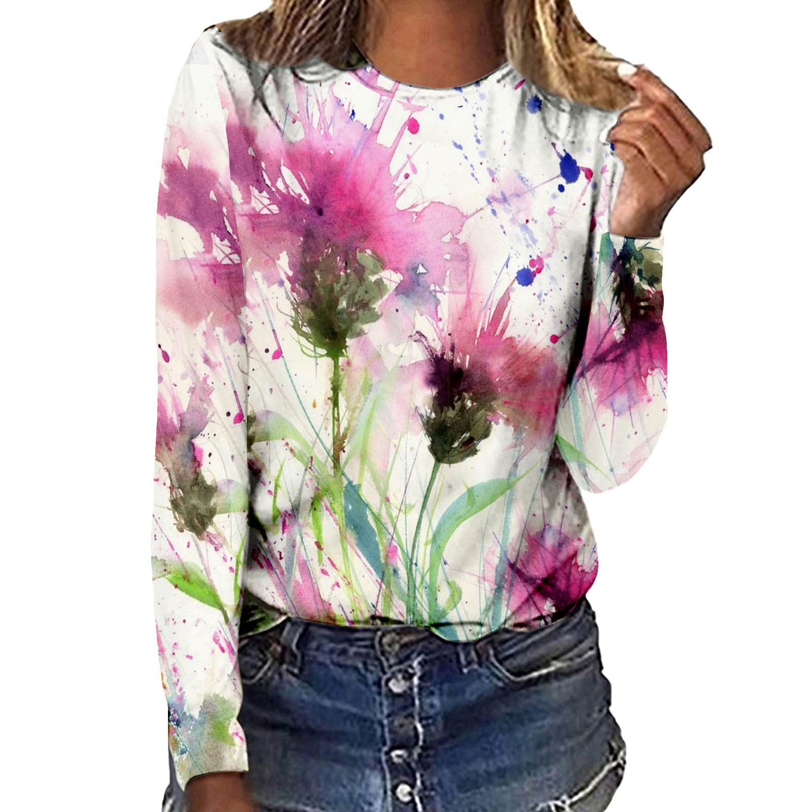 DGMBBX Women's Long Sleeve Casual Blouse - Halloween Printed Round Neck T-Shirt for Women (Plus Size) - Perfect for Fall Fashion, Office Wear & Holiday Parties